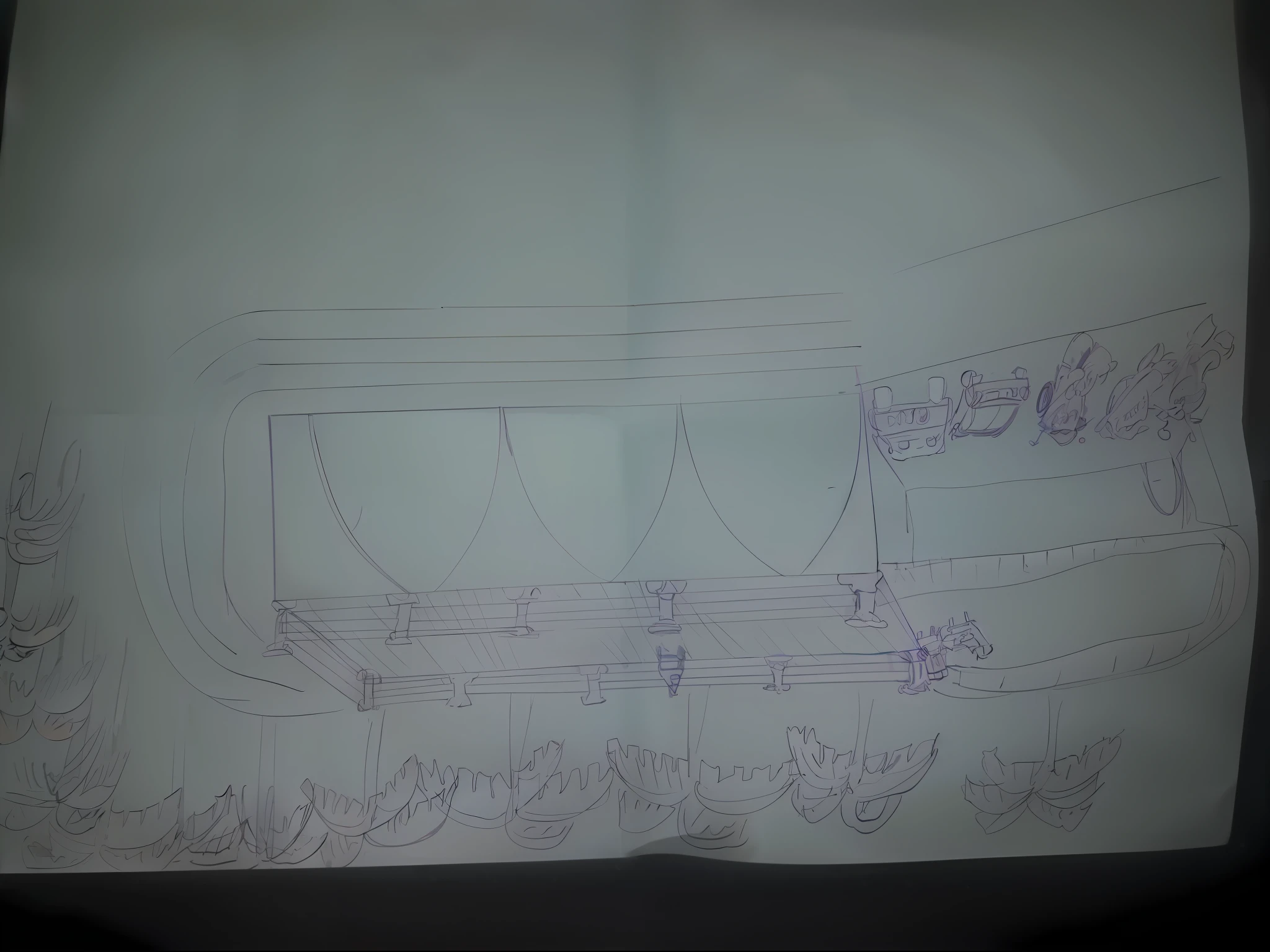 Dibujo de un dibujo de un salon de fiestas con arcos camino para vehiculos alrededor y rodeado de palmeras. Una cochera con una comioneta ram. Un peugeot rcz una moto bmw gs 1250 una moto pistera zanella rz 250 una moto cuspom 200cc, Dibujo conceptual, Arte conceptual!!, detailed but rough, Boceto aproximado, Arte conceptual!, Technical sketch, boceto de esquema, Dibujo de contorno, detailed penciling, Boceto conceptual, Vista frontal lateral Hoja completa, Dibujo de planos, Boceto antiguo, Vista frontal lateral, dissection sketch, architectural concept, Boceto lineal!!