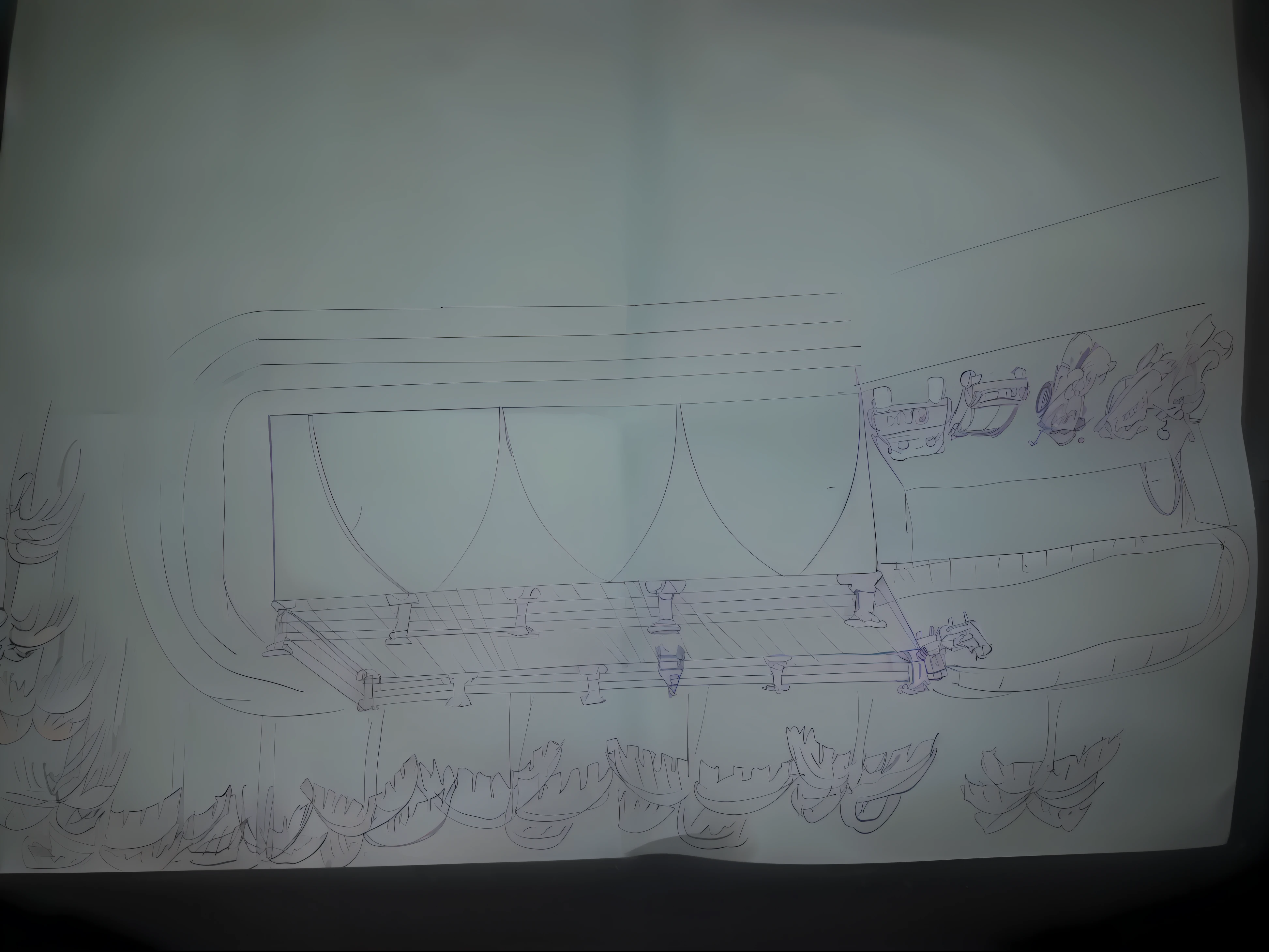 Dibujo de un dibujo de un salon de fiestas con arcos camino para vehiculos alrededor y rodeado de palmeras. Una cochera con una comioneta ram. Un peugeot rcz una moto bmw gs 1250 una moto pistera zanella rz 250 una moto cuspom 200cc, Dibujo conceptual, Arte conceptual!!, detailed but rough, Boceto aproximado, Arte conceptual!, Technical sketch, boceto de esquema, Dibujo de contorno, detailed penciling, Boceto conceptual, Vista frontal lateral Hoja completa, Dibujo de planos, Boceto antiguo, Vista frontal lateral, dissection sketch, architectural concept, Boceto lineal!!