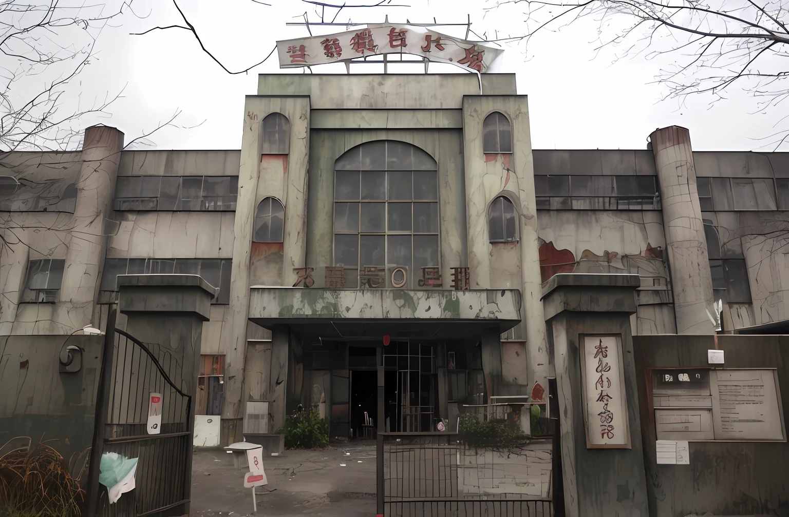 In front of an empty hospital building