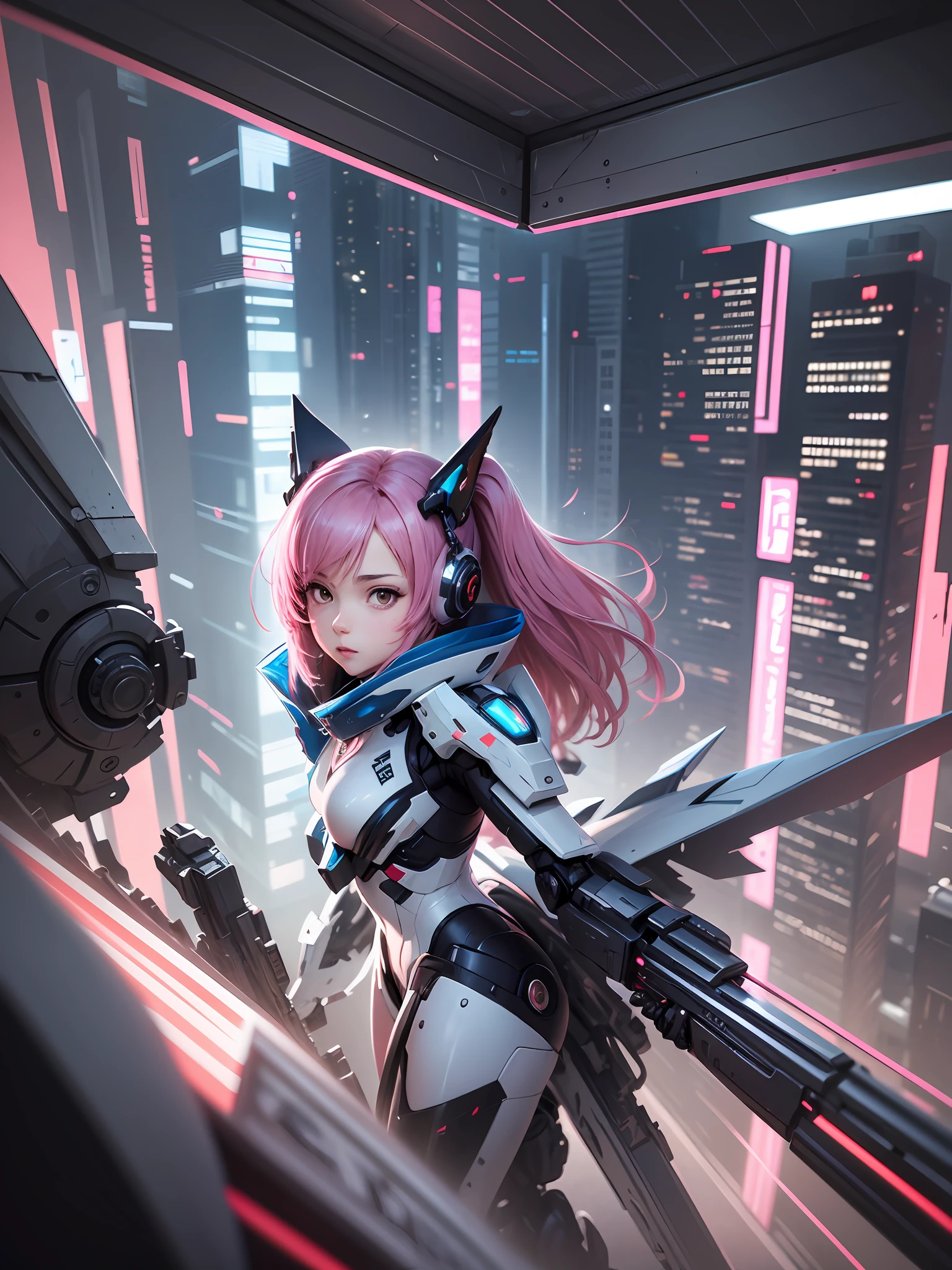 araffes with pink hair and a white and blue costume, best anime 4k konachan wallpaper, anime mecha aesthetic, detailed digital anime art, mecha asthetic, modern mecha anime, from arknights, detailed anime artwork, mecha anime, anime wallpaper 4 k, anime wallpaper 4k, 4k anime wallpaper, highly detailed anime --auto --s2