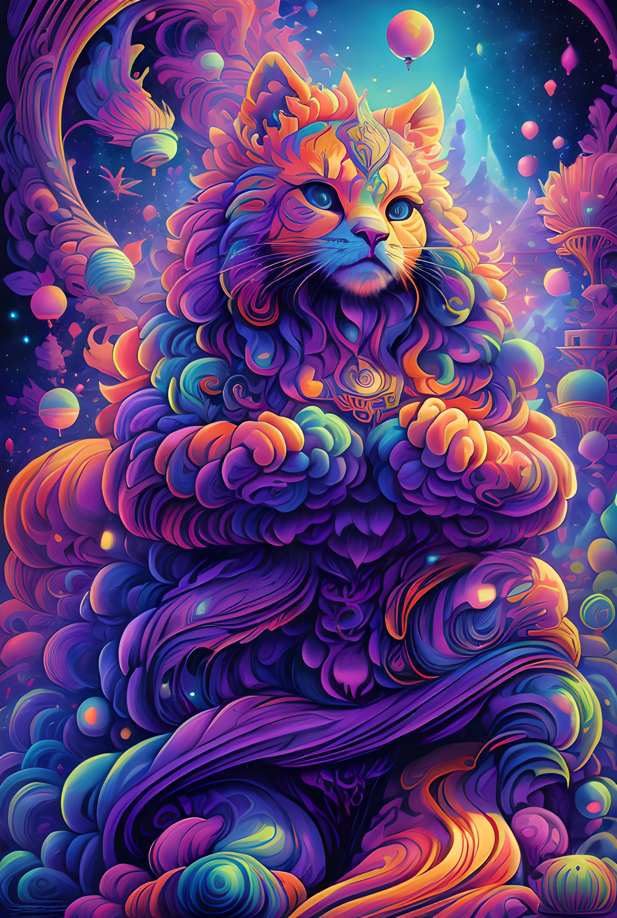 masterpiece, beautiful psychedelic entropy,best surreal masterpiece, top quality, best quality, official art, beautiful and aesthetic:1.2) , green skin godess and god standing on top of a mountain top holding eachother ,whole body and legs,eguptian cat,sphinx,extreme detailed,colorful,highest detailed, official art, gold leaf ,glitter art ,unity 8k wallpaper, ultra detailed, beautiful and aesthetic, beautiful,fractal art, mystical and otherworldly, with intricate fur and piercing eyes, in the breathtaking mountain landscape of NCWinters ,alex grey ,psychedelic, dmt PsyAI