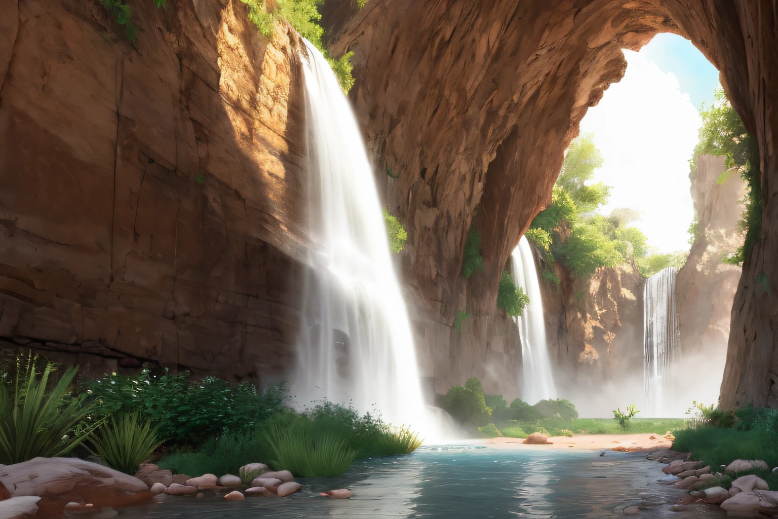 a waterfall in a desert