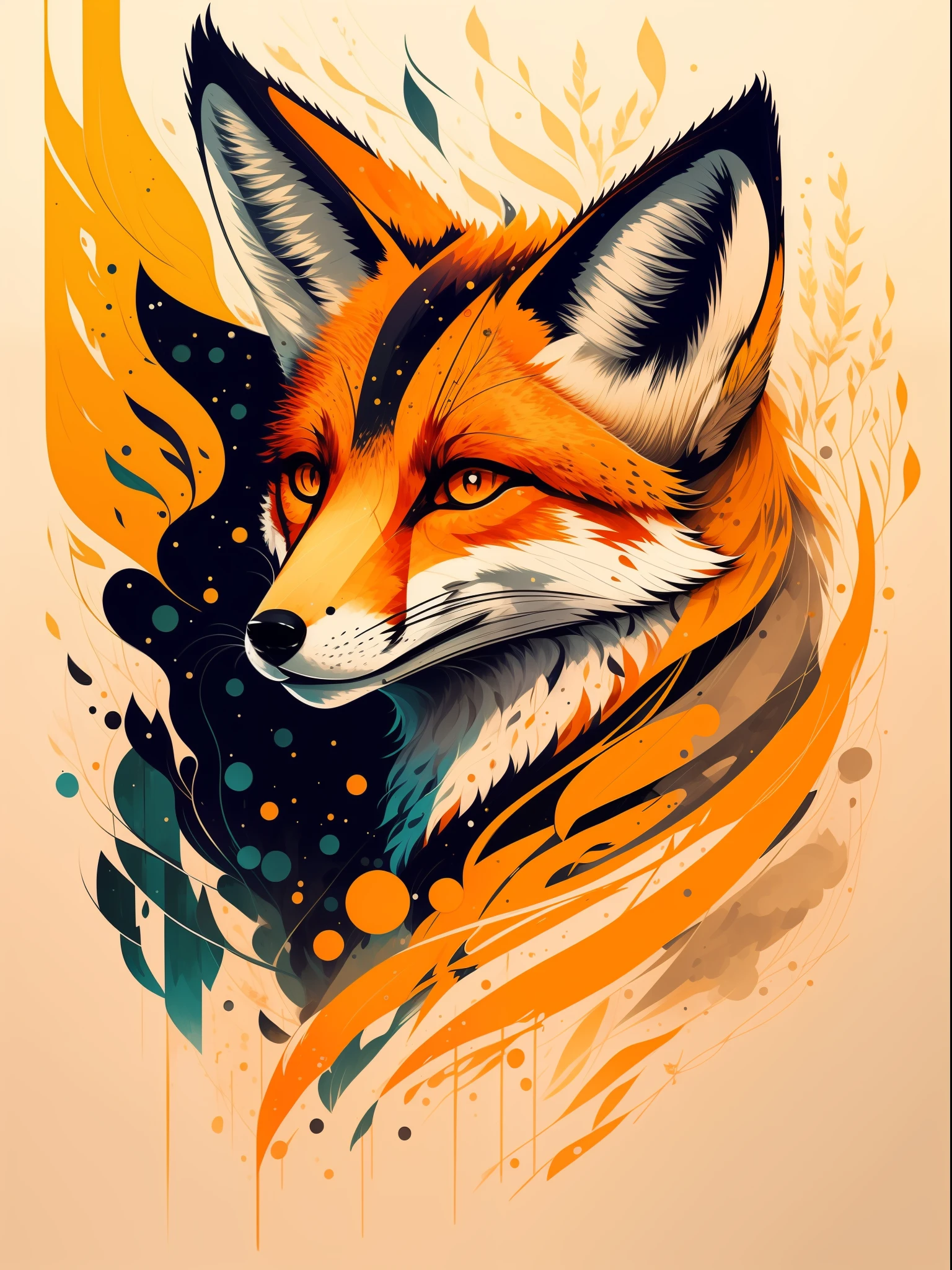 Professional portrait of a fire fox, abstract beauty, Approcher la perfection, delicate face, dynamique, Clair de lune, highly detailed, digital painting, ArtStation, Art conceptuel, Mise au point fluide, tranchant, illustration, illustrations de Carne Griffiths et Wadim Kashin