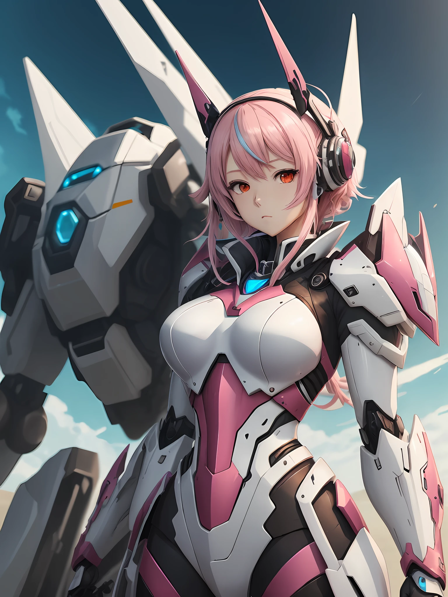 araffes with pink hair and a white and blue costume, best anime 4k konachan wallpaper, anime mecha aesthetic, detailed digital anime art, mecha asthetic, modern mecha anime, from arknights, detailed anime artwork, mecha anime, anime wallpaper 4 k, anime wallpaper 4k, 4k anime wallpaper, highly detailed anime --auto --s2