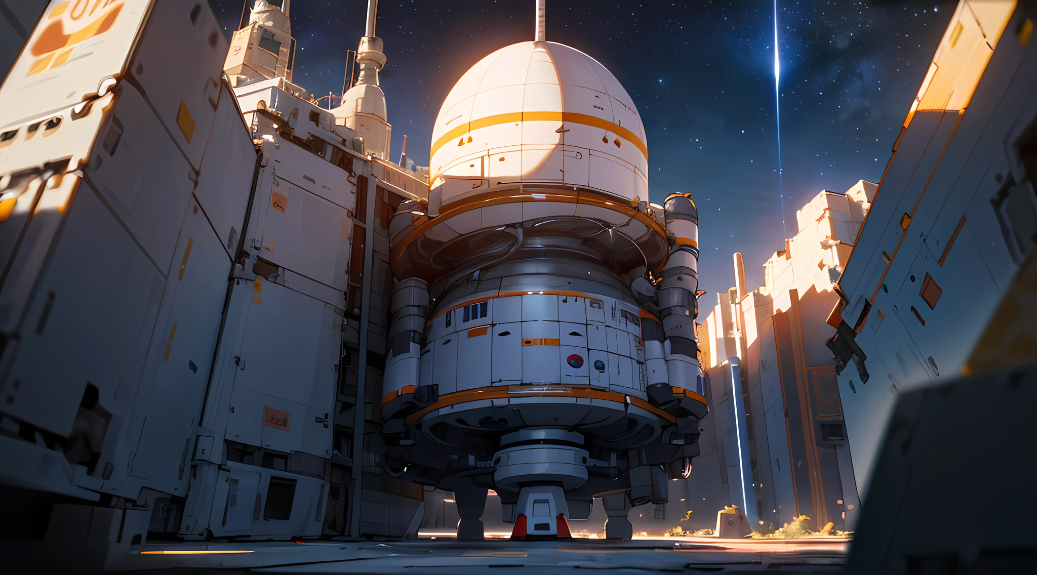((8k, RAW photo, best quality, masterpiece: 1.4)), ultra-high resolution, ultra-detailed, illustration, close-up, astronaut, environment only, laboratory, spacecraft, made of stone, night, starry sky, architecture, future, imagination, outdoors, background only