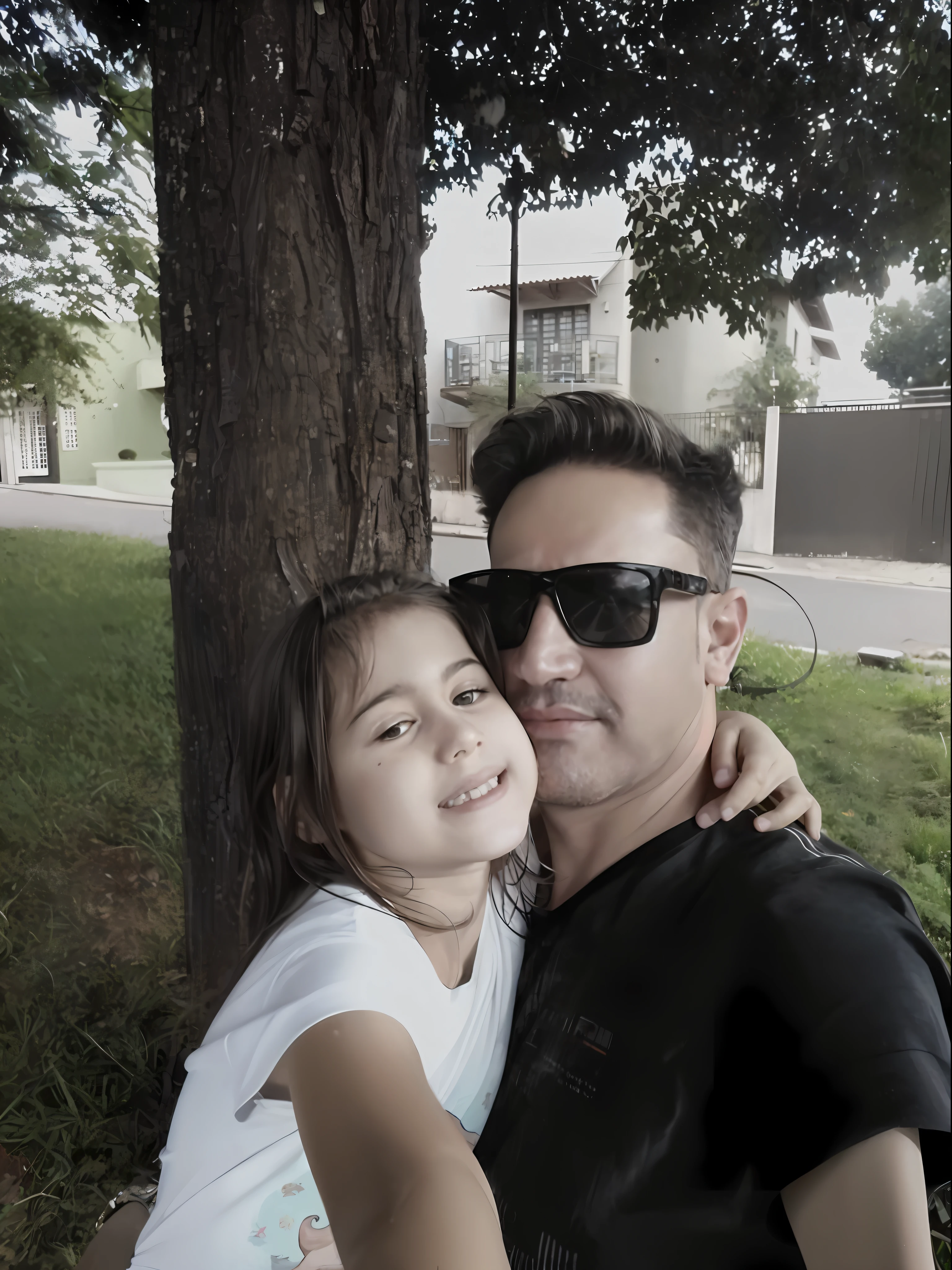 There is a man and a girl who are posing for a photograph, Directed by: Nandor Soldier, edu souza, with a kid, cerca de 3 5 anos, fotografia, david rios ferreira, jose miguel roman frances, 38 anos, Carmelo Blandino, imagem de qualidade muito baixa, imagem de perfil, Directed by: Juan Carlos Stekelman