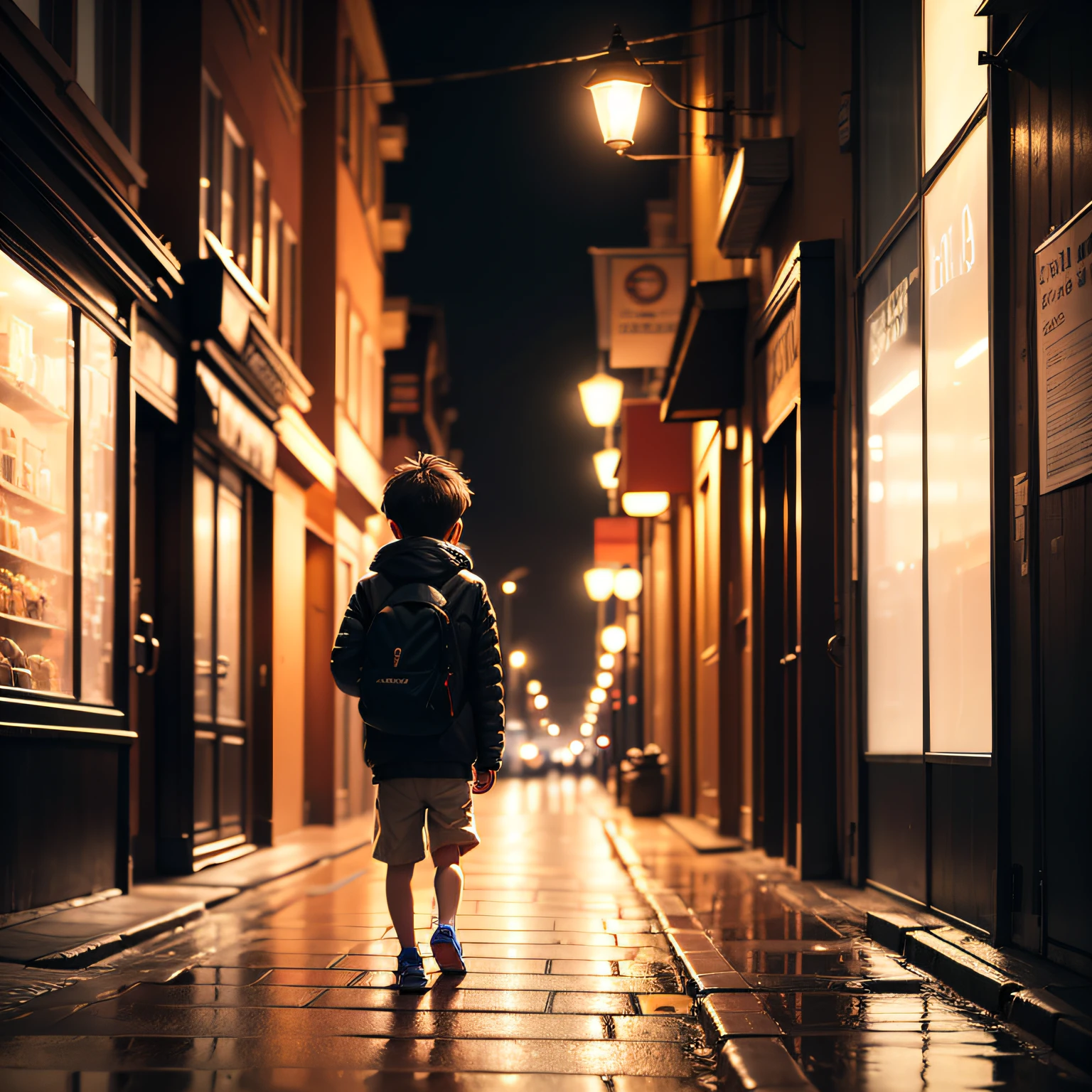 A little boy walks down the street, After he quarreled with his father at night, The mood is bad, The final exam will be taken tomorrow, And he was still wandering out alone at this time, Not sure how to spend the night --auto