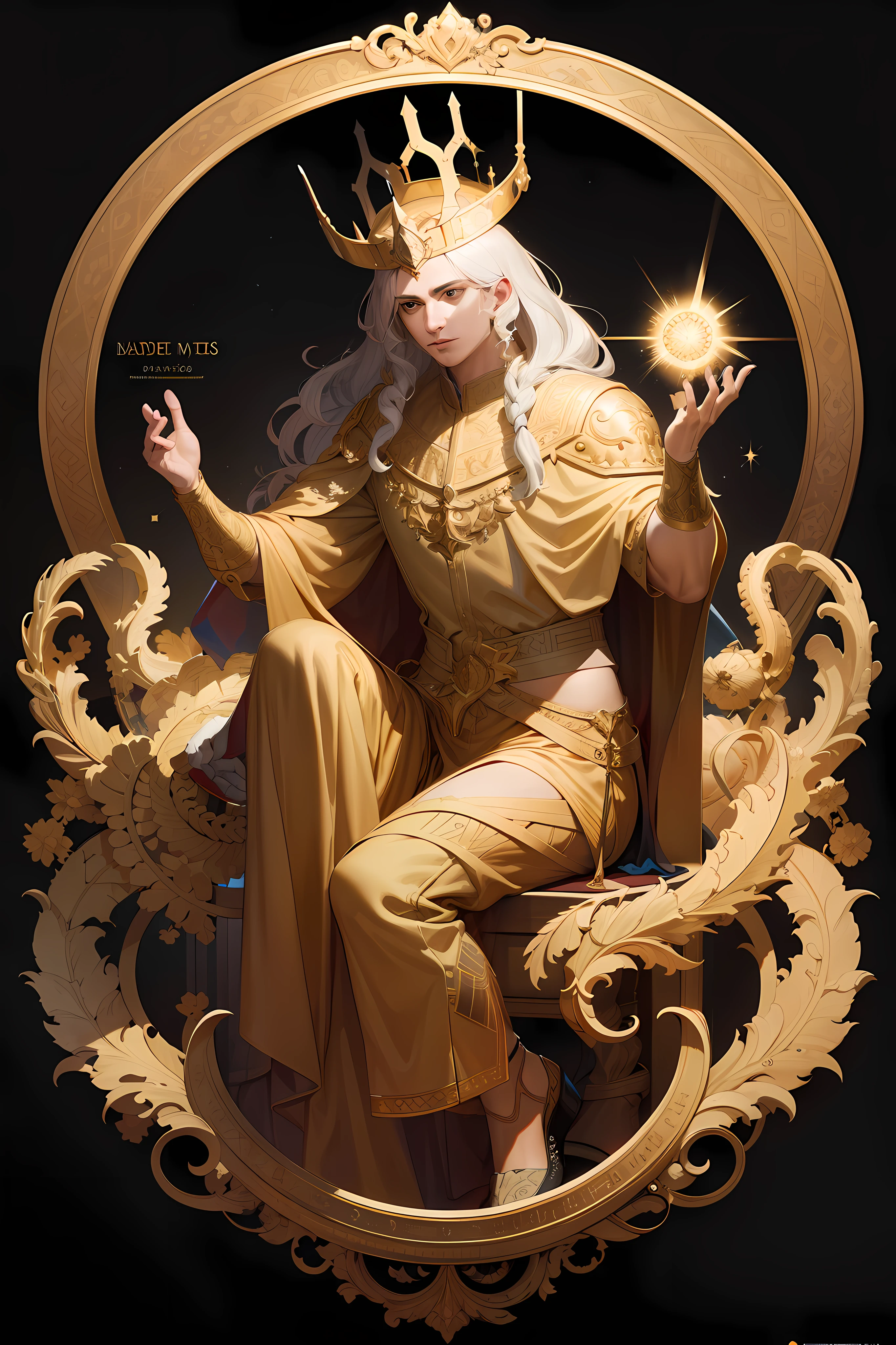 man god light with crown(Masterpiece, Best Quality, Highres:1.4), Detailed, Intricate Details, 4K, color splashes, line art, art, fibonacci,