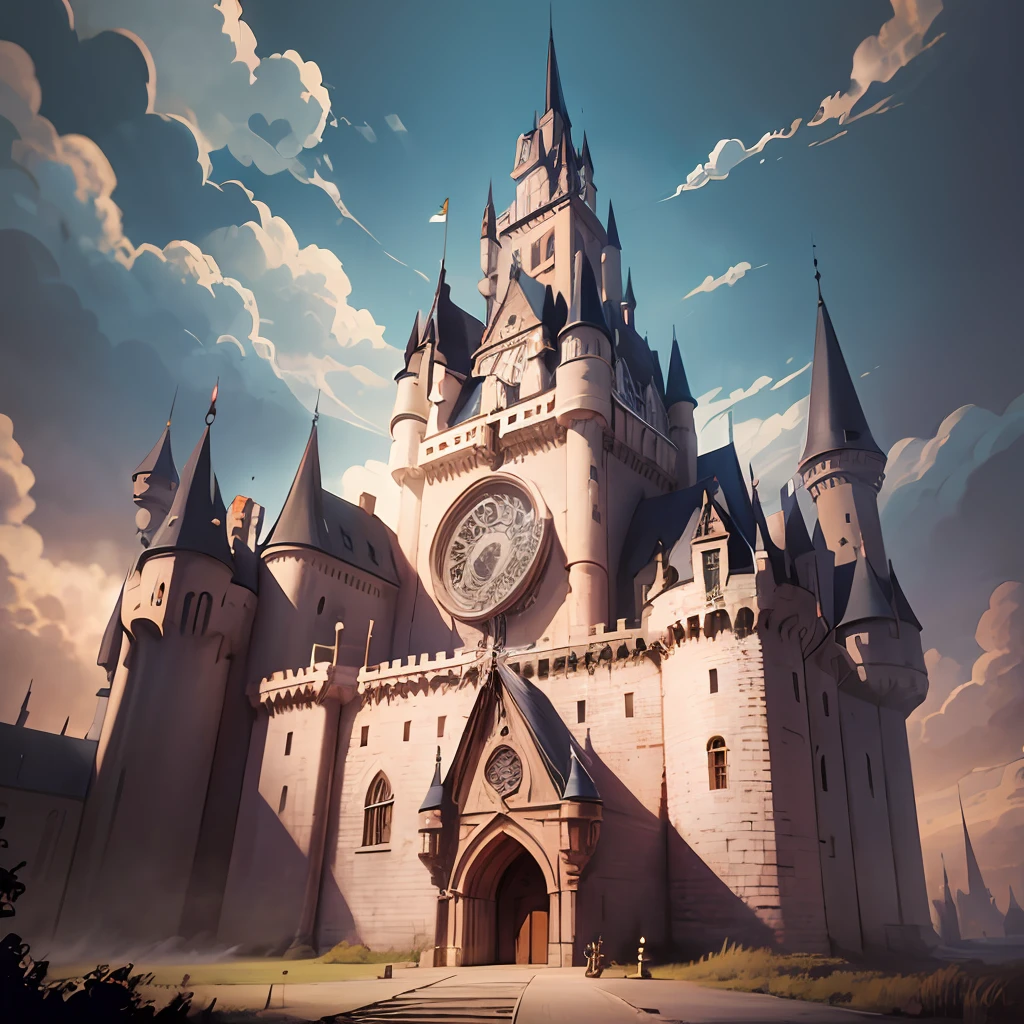 At the end of the road, A magnificent and eerie castle closes in the dark ,Castle in the dark night,Castle in the middle of the night,Lightless castle --auto