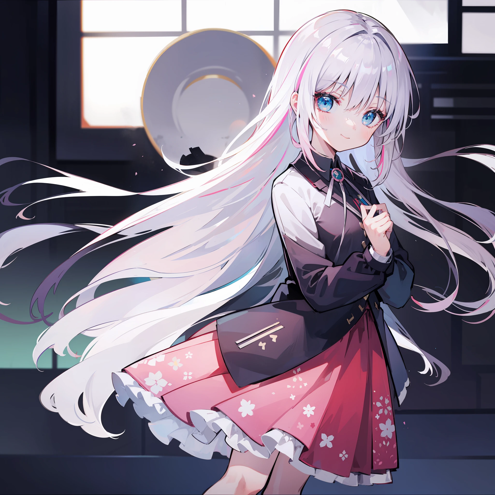 White hair， Pink hair， ssmile，O cabelo multicolorido， long whitr hair，a matural female，ssmile