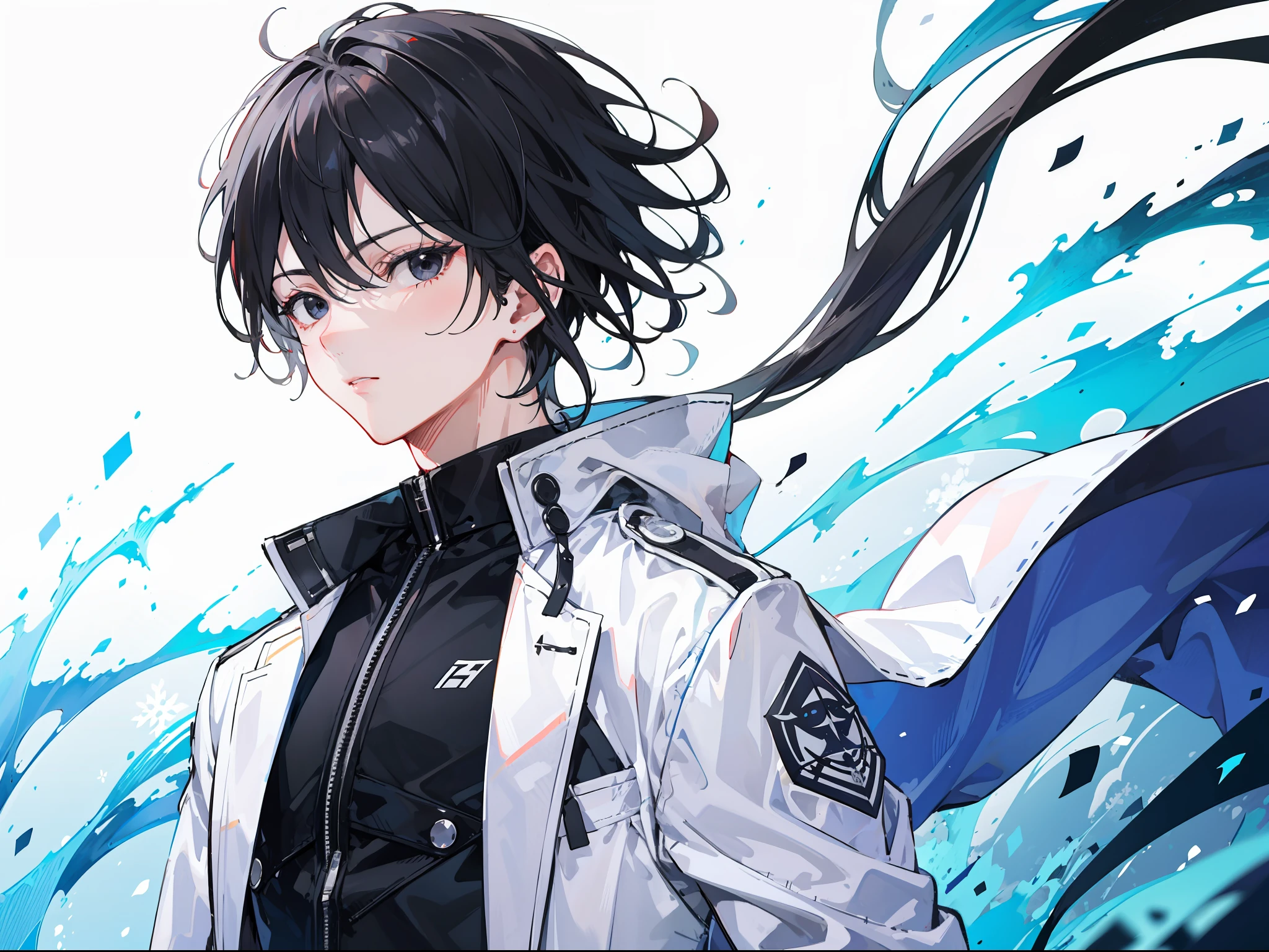 "Epic morning atmosphere, stunning 4k artwork featuring a one boy with black hair. Very sharp black eyes. He was wearing white school Coat."