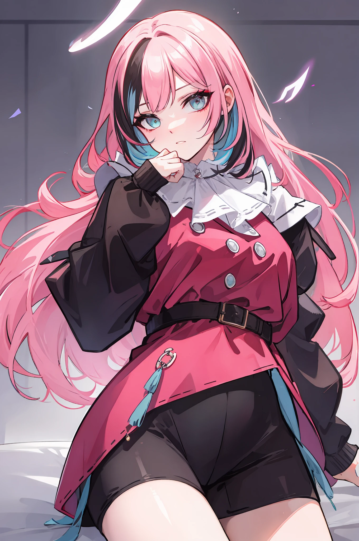 White hair， Pink hair， ，O cabelo multicolorido， long whitr hair，a matural female，