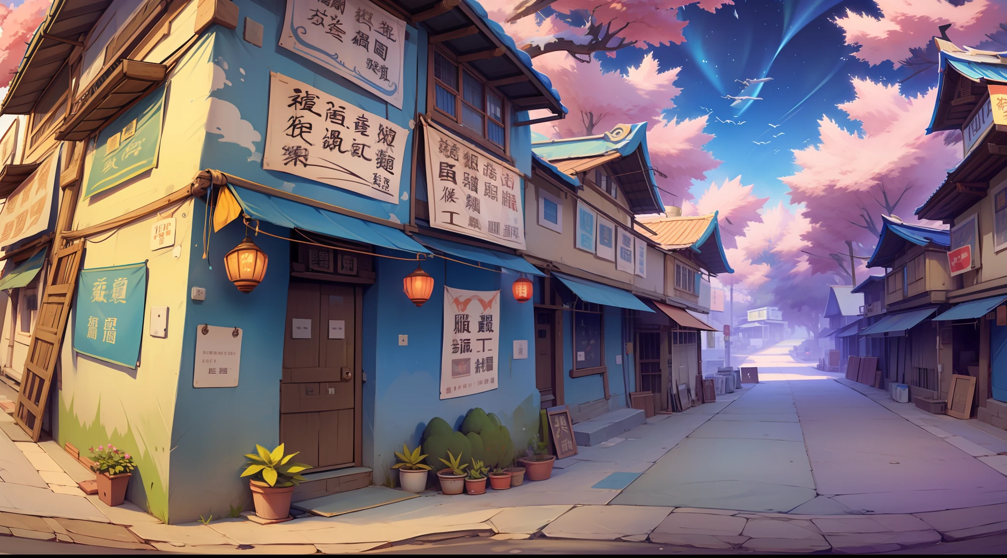 game scenes，small town，cartoonish style，wide angles，in a panoramic view，gameicon，tmasterpiece，best qualtiy，超高分辨率，3Drenderingof，8K，