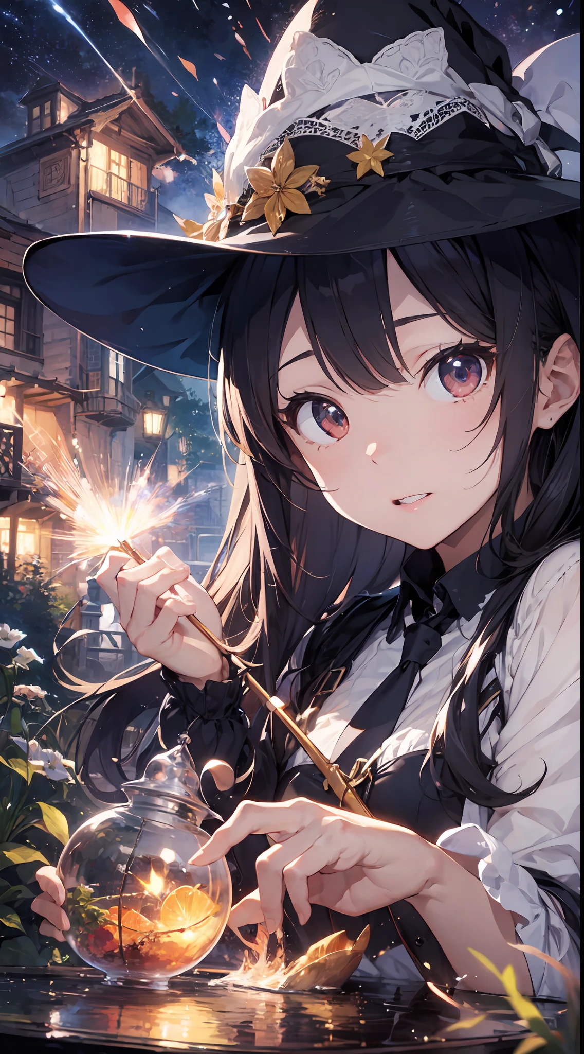 (Master masterpiece、最好质量、highestres、offcial art、Beautifully Aesthetic:1.2)、(Master masterpiece、最好质量、最好质量、offcial art、Beautifully Aesthetic:1.2)、(Master masterpiece、最好质量、最好质量、offcial art、Beautifully Aesthetic:1.2)、(1girl in:1.3)、Heavily detailed、(Fractal Art:1.3)、colourfull、highestdetailed、「Enchanting witch from another world」This painting titled、It depicts a captivating beautiful witch manipulating magic in the castle gardens without limits。The castle spreads out、The garden there is、It creates an atmosphere as if a door to another world has appeared..。

Standing at the center is、Beautiful witch in a sophisticated dress。His face is meticulously drawn.、He has a profound expression on his face, as if he strongly wishes for something.。In her hand is a luxurious wand.、From that wand is emitting mighty magical powers。 The magic cast is、It was released as an explosive force from the tip of the wand.、The energy that reverberates through the garden as a beam of colorful light is very powerful.、A beam of light makes a large trajectory in the sky。

The charm of this painting is、The mighty and enchanting beauty of the witch、ve、It skillfully captures the mystique of the garden.。 、And the witch's facial expressions and movements are very realistic.、It has the power to draw the viewer into the place。

Moreover、the light and shadow production is also stunning。The beam of light emitted by the cane is、Illuminate the gardens and castle、pure、Creates a sense of distance from the visual light source to the witch.。Quality produces realistic images、It can convey visual beauty and story appeal at the same time。

This is、Not only visually appealing works、It is a work that further enriches the visual experience by drawing a story.。 」We are thinking about the theme to the fullest。The images are very realistic and、Very detailed and、Must be a high resolution 16k。Sony F and 24-105mm f / Use a Sony Alpha 4 mirrorless camera with 1G OSS lenses。ISO sensitivity to 32,000、Shutter speed 1/Set to 125 se