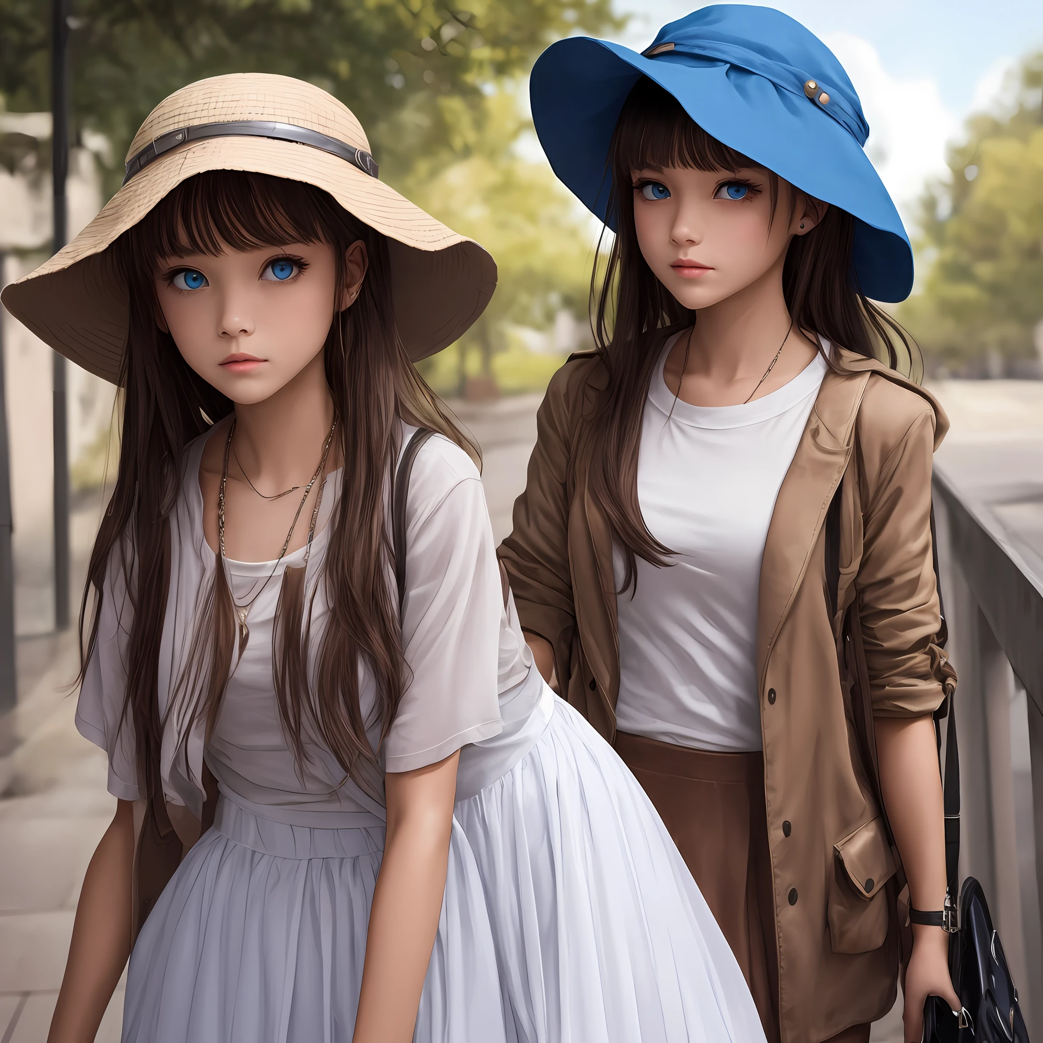 Need，tmasterpiece，super-fine，teens girl，Beth，bucket-hat，The corners of the mouth are raised，Blue eyes，whiteskirt，disdain，Homem-Imponente，optic --auto