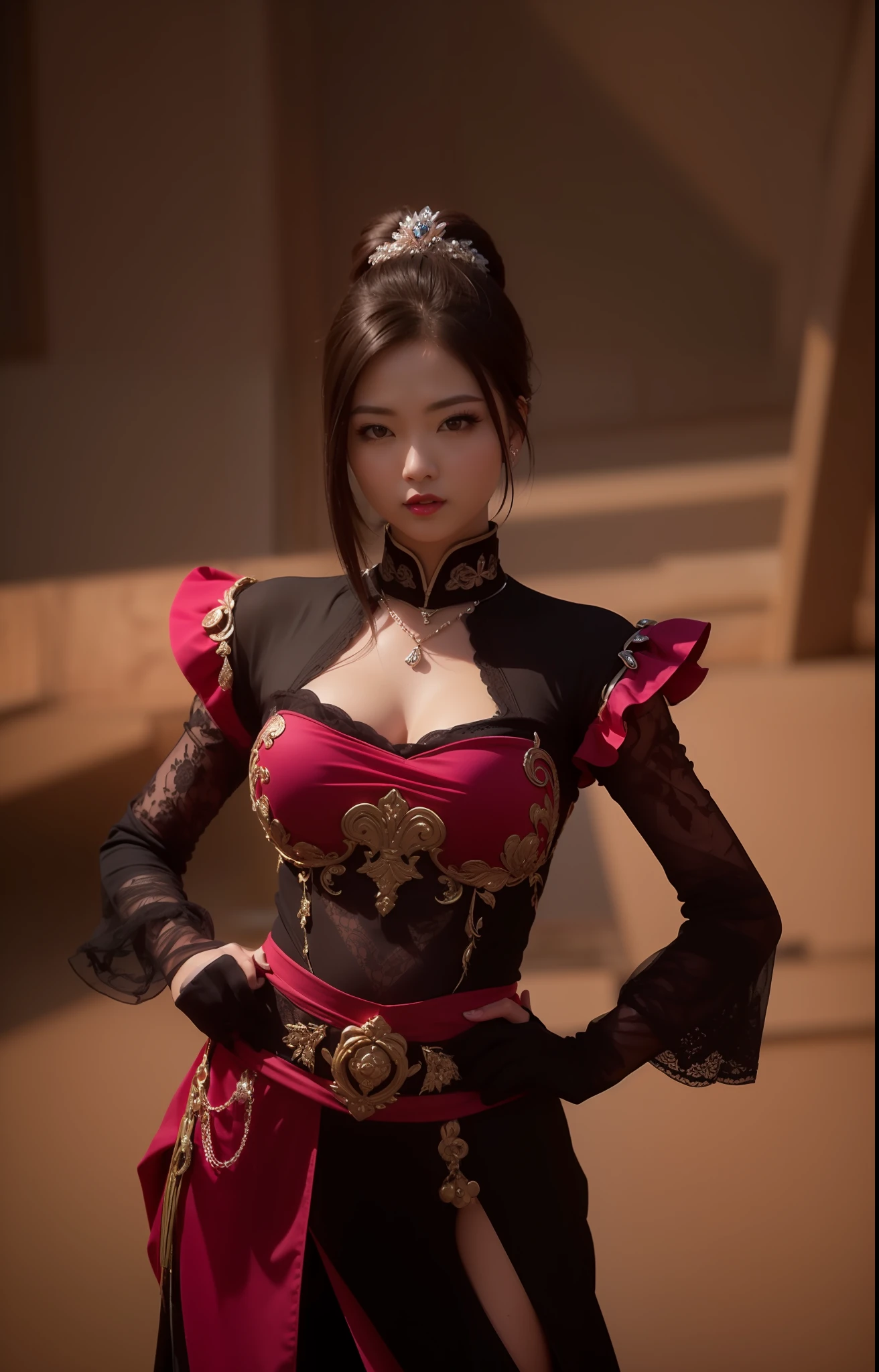 (masterpiece, best quality, extremely detailed 8k, ultra hd, ultra-detailed, highly detailed, highly realistic, ultra-realistic, photo realistic), (1girl:1.5), (beautiful cute Taiwanese, cute JAV idol), (detailed realistic skin), (realistic big breasts), (natural pink lipstick), slender abs,