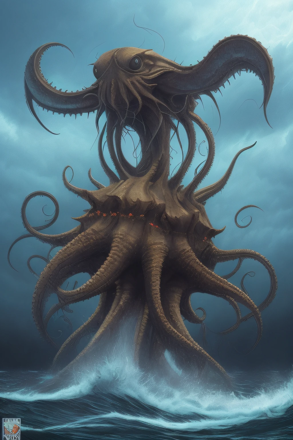 Hughe Kraken Cthulhu rising out of the sea, stormy night, horror, lovecraft --auto