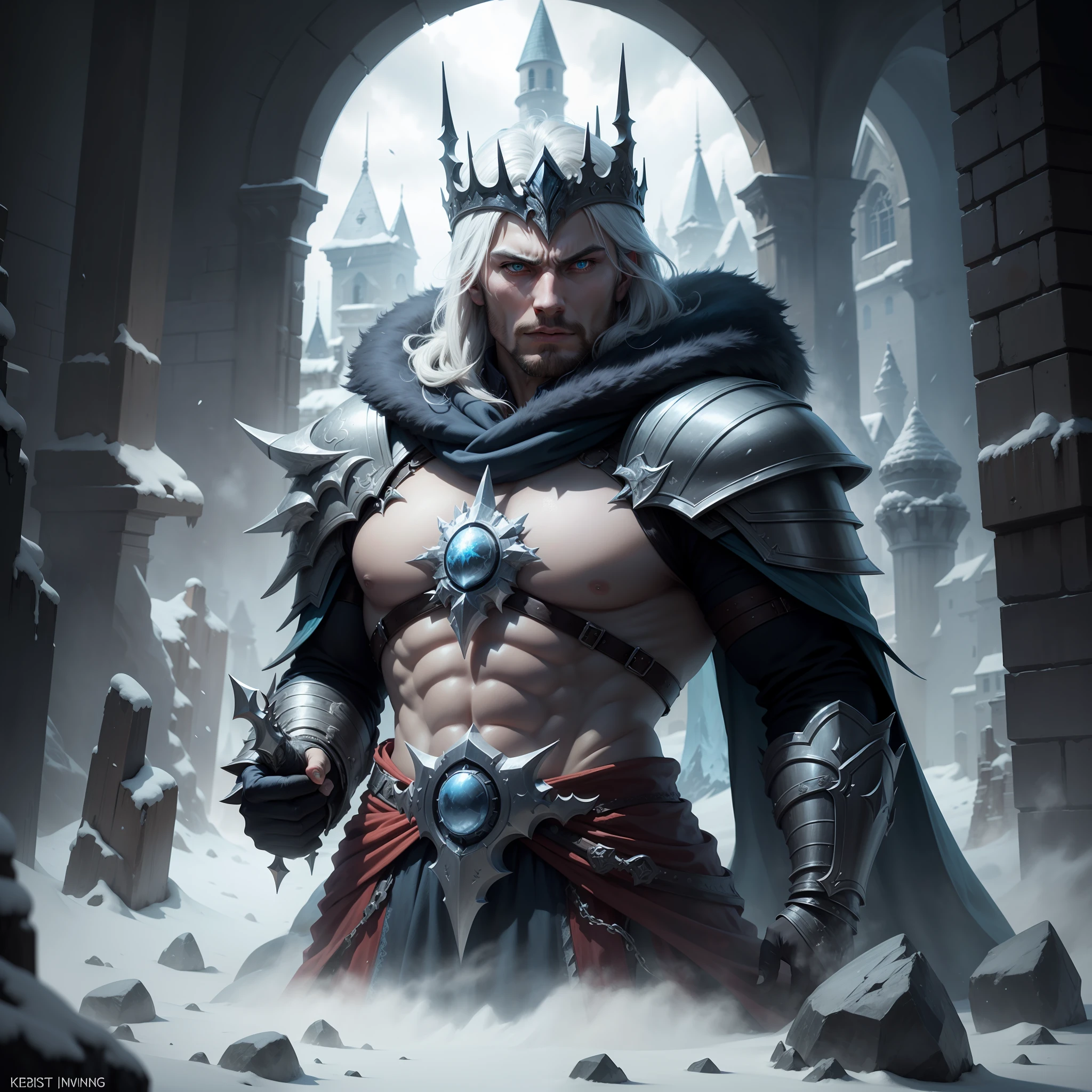 Frozen Throne，Blizzard hits，Spectacular scenes，Magnificent buildings and castles，and the domineering image of the Lich King。Sitting on a frozen throne in armor，Armed with an ice-frozen giant sword