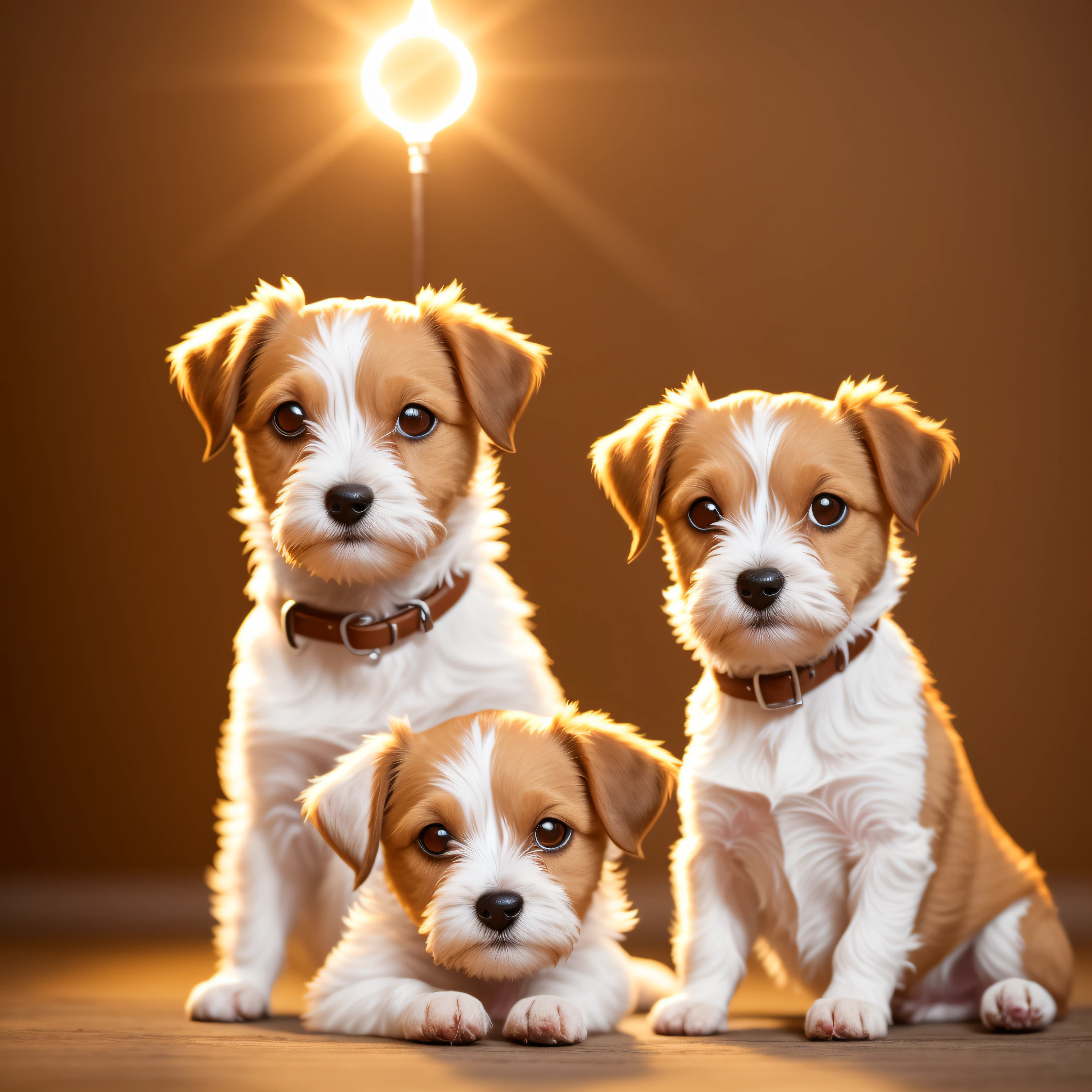 Introduction and introduction of the main character, a small and adorable jack russell dog with his little brothers, warm light --auto