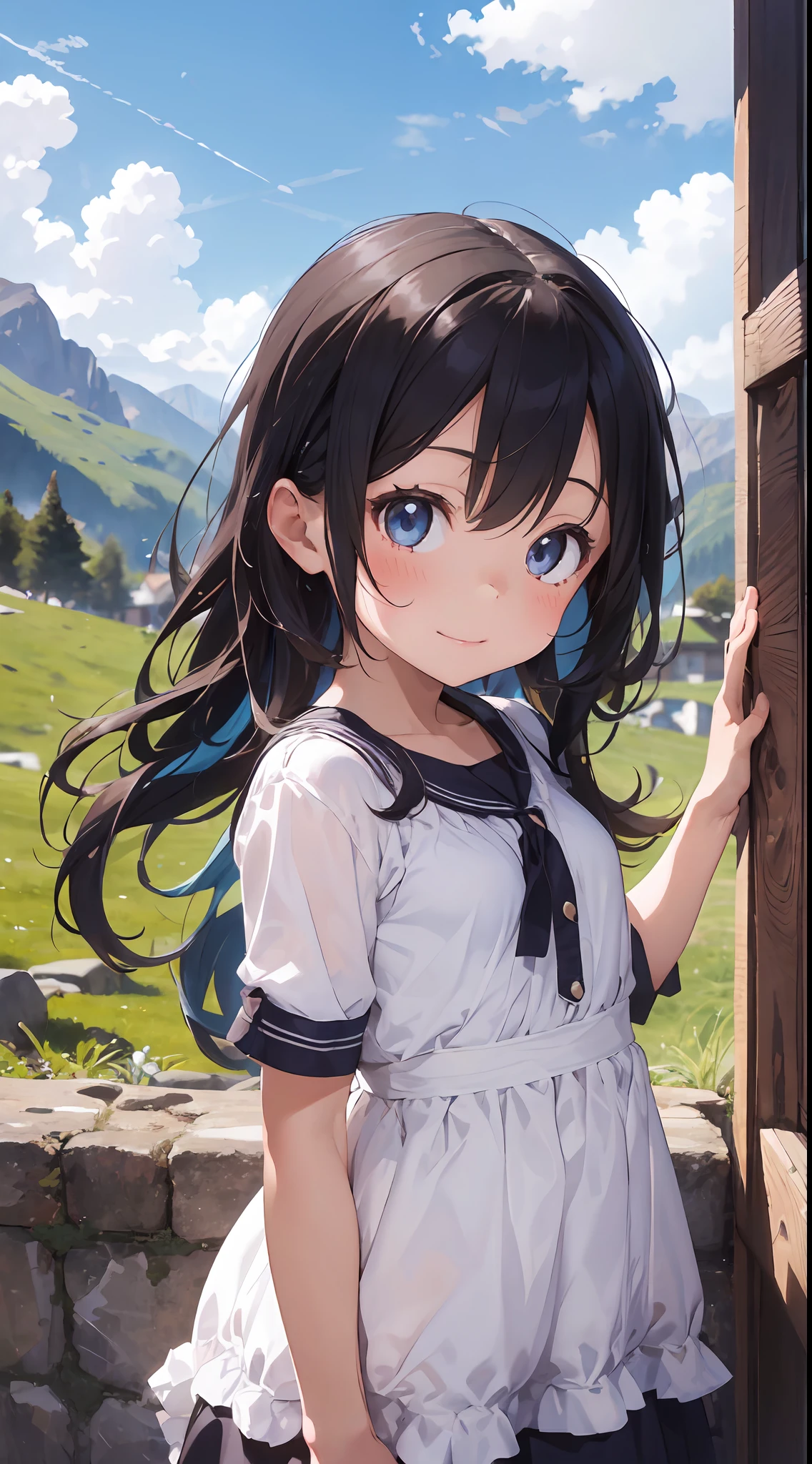 ((6year old girl:1.5)), Girl in 1, boobs loli, Petite girl, Complete anatomy, Whole body, child's body, child, Super Cute, garl, Little girl, Beautiful Girl, beautiful shining body, Bangs,Brown hair,high eyes,(aquamarine eyess), drooping eyes, Petite,tall eyes, beautiful girl with fine details, beautiful and delicate eyes, Detailed face, Beautiful eyes, beautiful shining body, a smile, Happiness, 

Whole body angle, alps, Shepherd's daughter, Mountain Girl, plein air, alpine meadow,

Natural light,((Realism: 1.2)), dynamic far view shot,Cinematic lighting, Perfect composition, by sumic.busty petite, ultra hyper-detailed, Official art, Maste Piece, (Best Quality:1.3), glint, the Extremely Detailed CG Unity 8K Wallpapers, Detailed background, Maste Piece, Best Quality, (Maste Piece), (Best Quality:1.4), (ultra-high-resolution:1.2), (hiper realistic:1.4), (Photorealistic:1.2), Best Quality, High quality, Hi-Def, Detail enhancement,