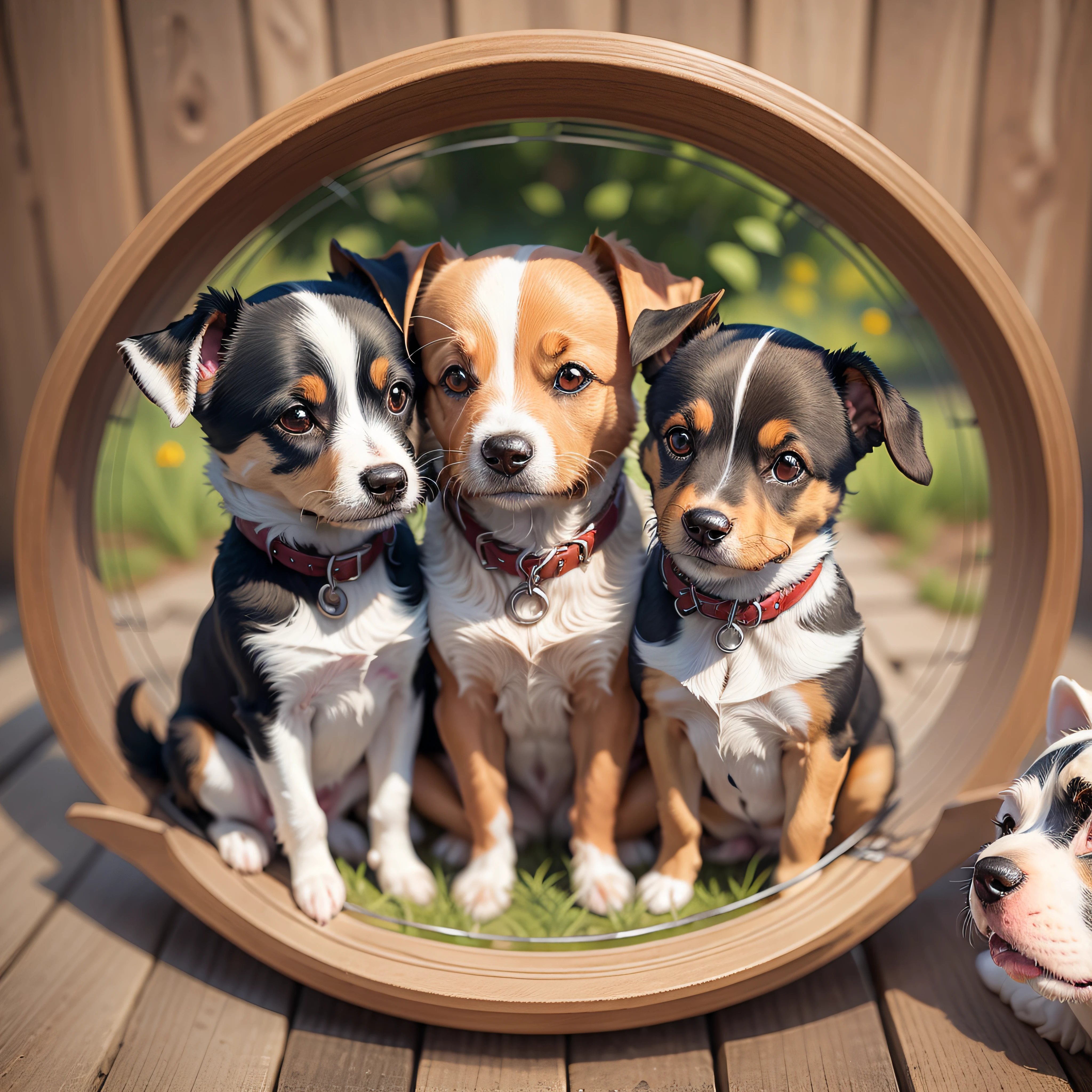 Introduction and introduction of the main character, a small and adorable jack russell dog with his little brothers, warm sunlight