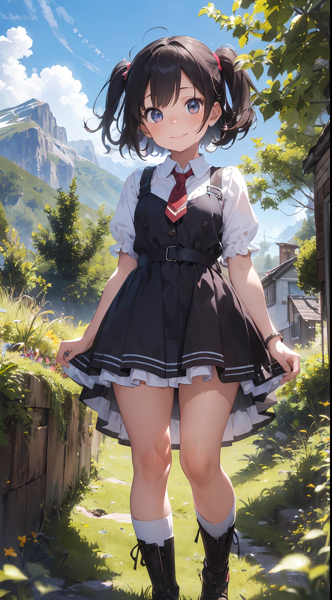 ((6year old girl:1.5)), Girl in 1, boobs loli, Petite girl, Complete anatomy, Whole body, child's body, child, Super Cute, garl, Little girl, Beautiful Girl, beautiful shining body, Bangs,Brown hair,high eyes,(aquamarine eyess), drooping eyes, Petite,tall eyes, beautiful girl with fine details, beautiful and delicate eyes, Detailed face, Beautiful eyes, beautiful shining body, a smile, Happiness, 

Whole body angle, alps, Shepherd's daughter, Mountain Girl, plein air, alpine meadow,

Natural light,((Realism: 1.2)), dynamic far view shot,Cinematic lighting, Perfect composition, by sumic.busty petite, ultra hyper-detailed, Official art, Maste Piece, (Best Quality:1.3), glint, the Extremely Detailed CG Unity 8K Wallpapers, Detailed background, Maste Piece, Best Quality, (Maste Piece), (Best Quality:1.4), (ultra-high-resolution:1.2), (hiper realistic:1.4), (Photorealistic:1.2), Best Quality, High quality, Hi-Def, Detail enhancement,
