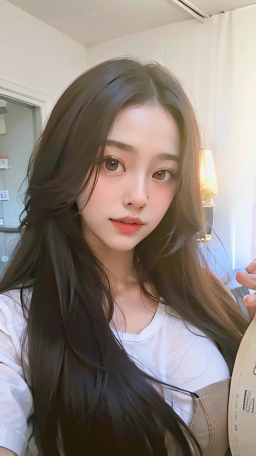 a close up of a woman with long black hair posing for a picture, beautiful south korean woman, korean girl, dilraba dilmurat, heonhwa choe, beautiful young korean woman, gorgeous young korean woman, korean woman, hwang se - on, sakimichan, ulzzang, gongbi, park ji-min, masterpiece, 8k, cleavage, big boobs, bust detail, hair detail, eye detail