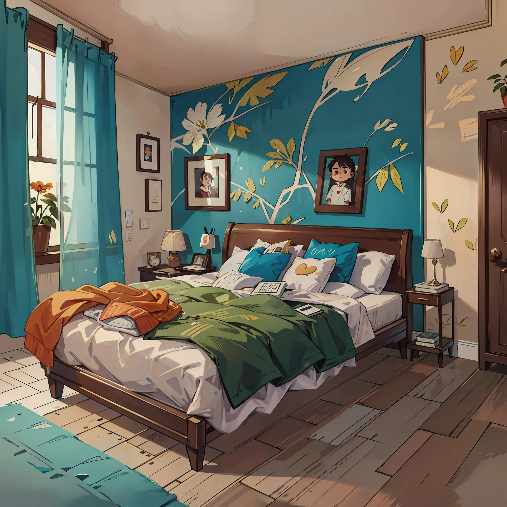 um quarto estilo europeu, com uma cama bem aconchegante