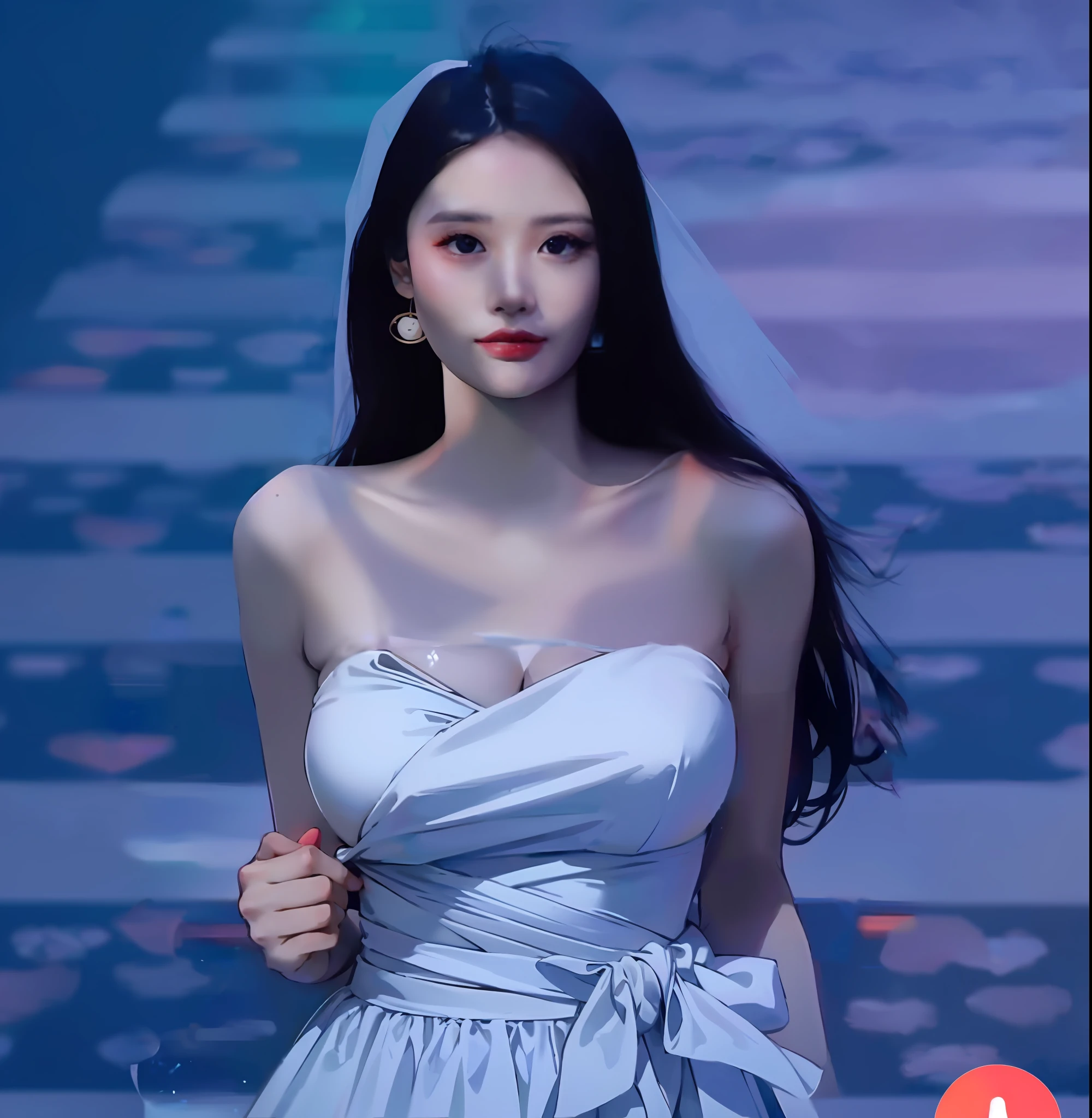 a woman in a white dress and a veil on a runway, sha xi, jia, inspired by Huang Ji, full body xianxia, trending on cgstation, inspired by Yanjun Cheng, gongbi, inspired by Lü Ji, jingna zhang, smooth white tight clothes suit, jaeyeon nam, inspired by Ma Yuanyu, cai xukun