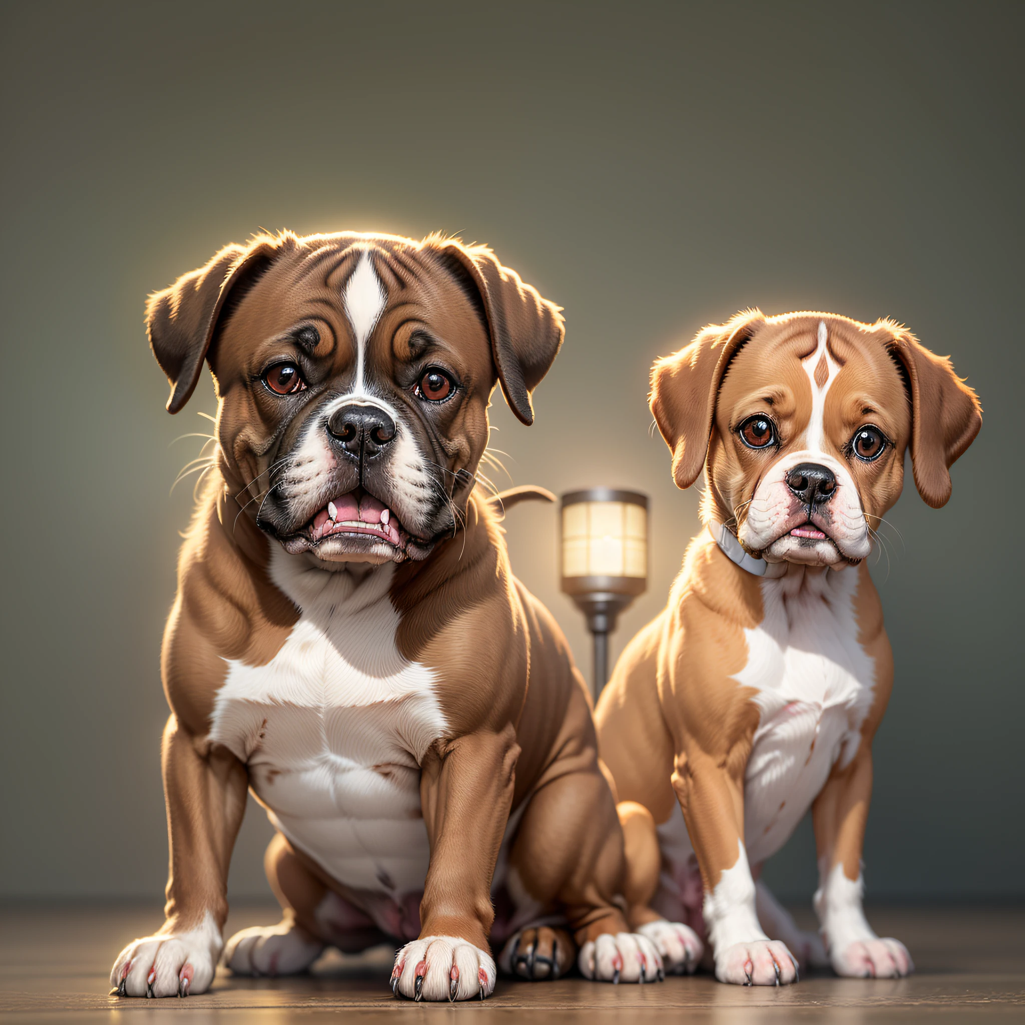 Introduction and introduction of the main character, a small and adorable boxer dog, solar warm light