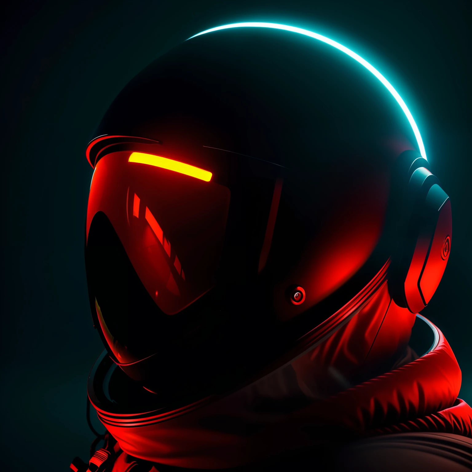 neon-ground-astronaut scifi style, male human figure in astronaut suit, medium shot, fog around, glowing helmet, planets reflected in helmet visor dynamic lighting in red tones, cinematic photography atmospheric lighting, hyperdetail features, color tracing lightning, high reflection, 3D, cinematic lighting, dark shadows, unrealistic engine 5 rendering, hyperdetail, trending in artstation, 4k, extremely high detail, ultra hd, hdr, 8k, extremely high detail. --auto