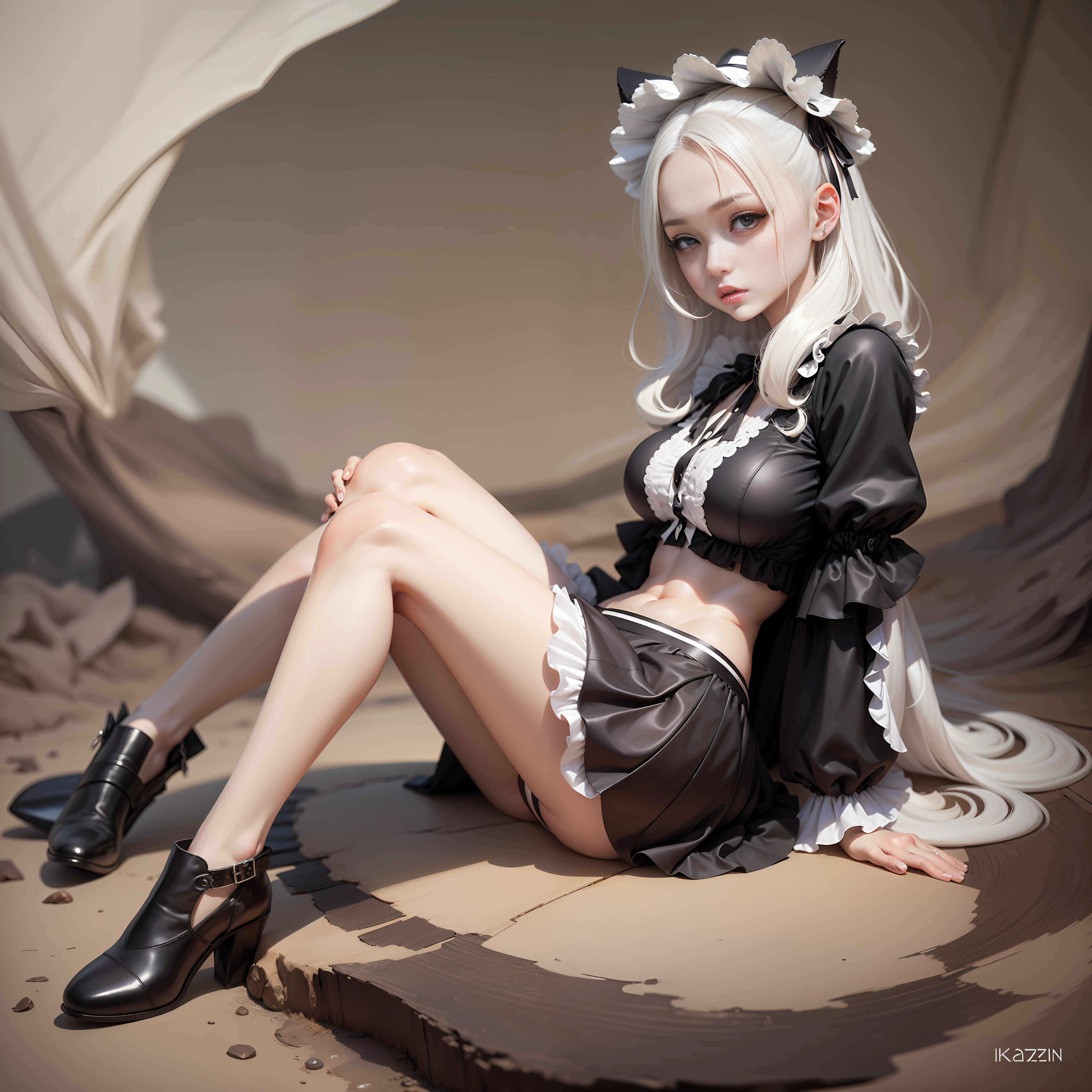 Girl with white skin, Lolita has a thin waist, long legs, and Kazlan has big eyes