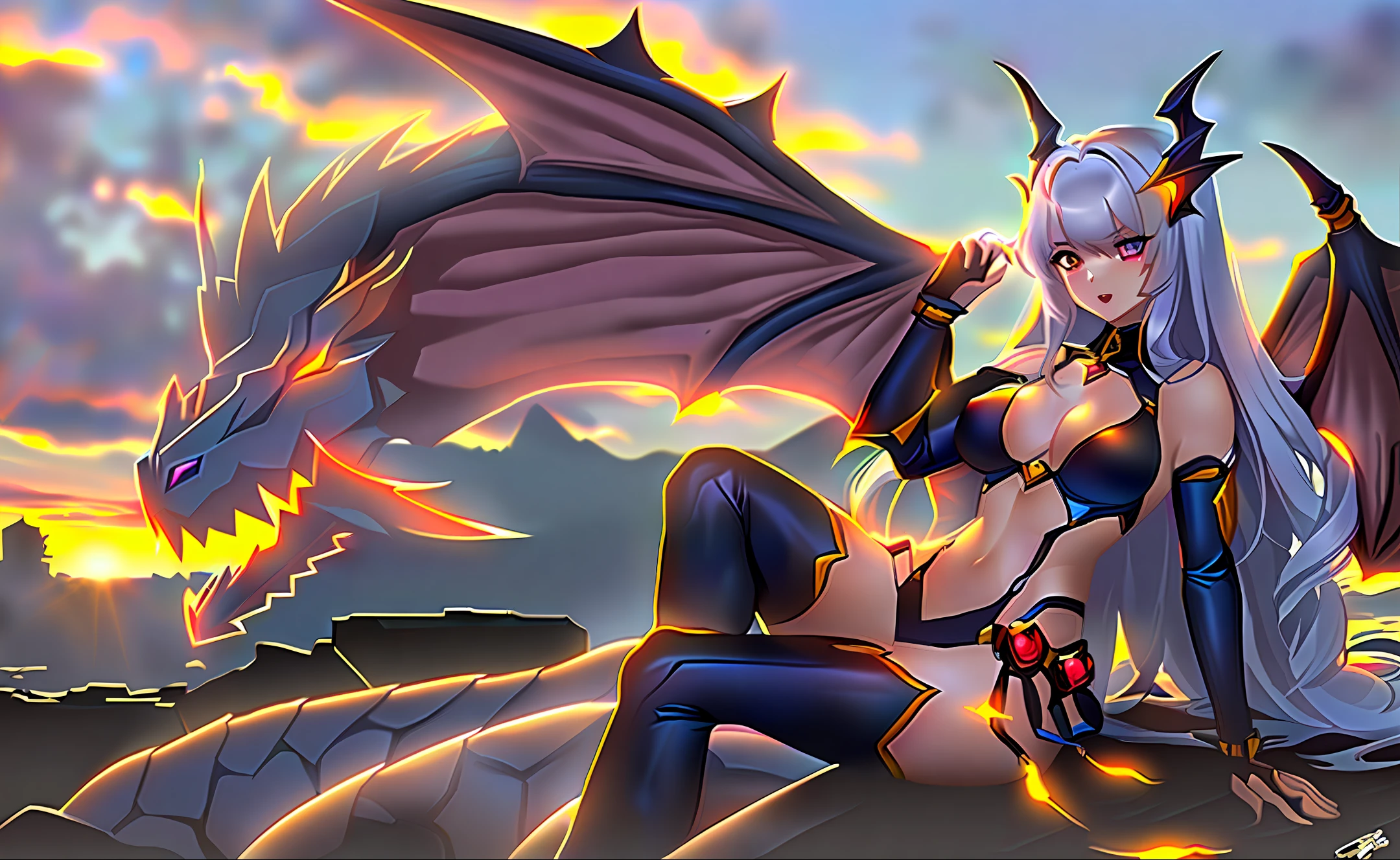 The girl mecha bone dragon has six wings and long hair and one eye