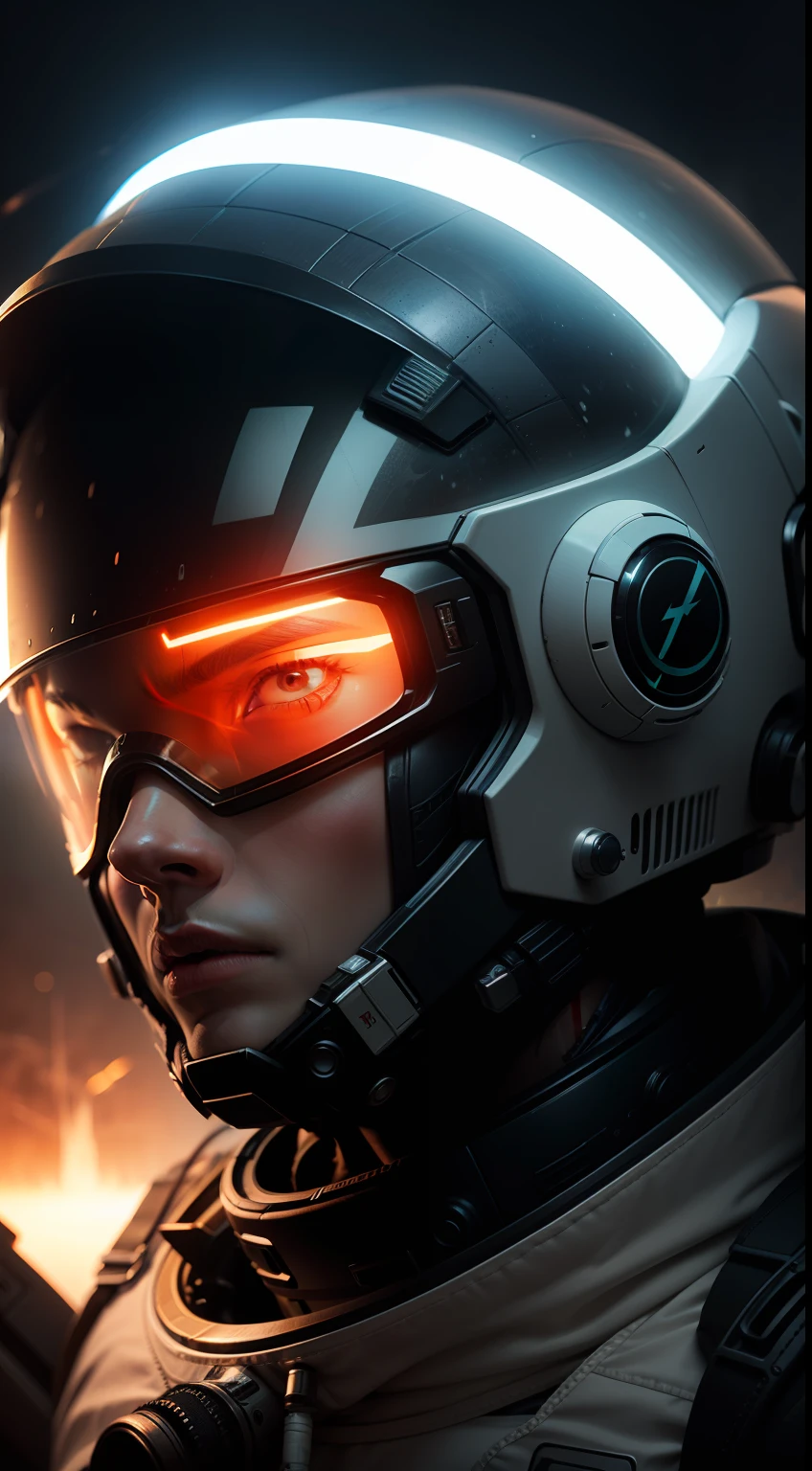 neon-ground-astronaut scifi style, male human figure in astronaut suit, medium shot, fog around, glowing helmet, planets reflected in helmet visor dynamic lighting in red tones, cinematic photography atmospheric lighting, hyperdetail features, color tracing lightning, high reflection, 3D, cinematic lighting, dark shadows, unrealistic engine 5 rendering, hyperdetail, trending in artstation, 4k, extremely high detail, ultra hd, hdr, 8k, extremely high detail