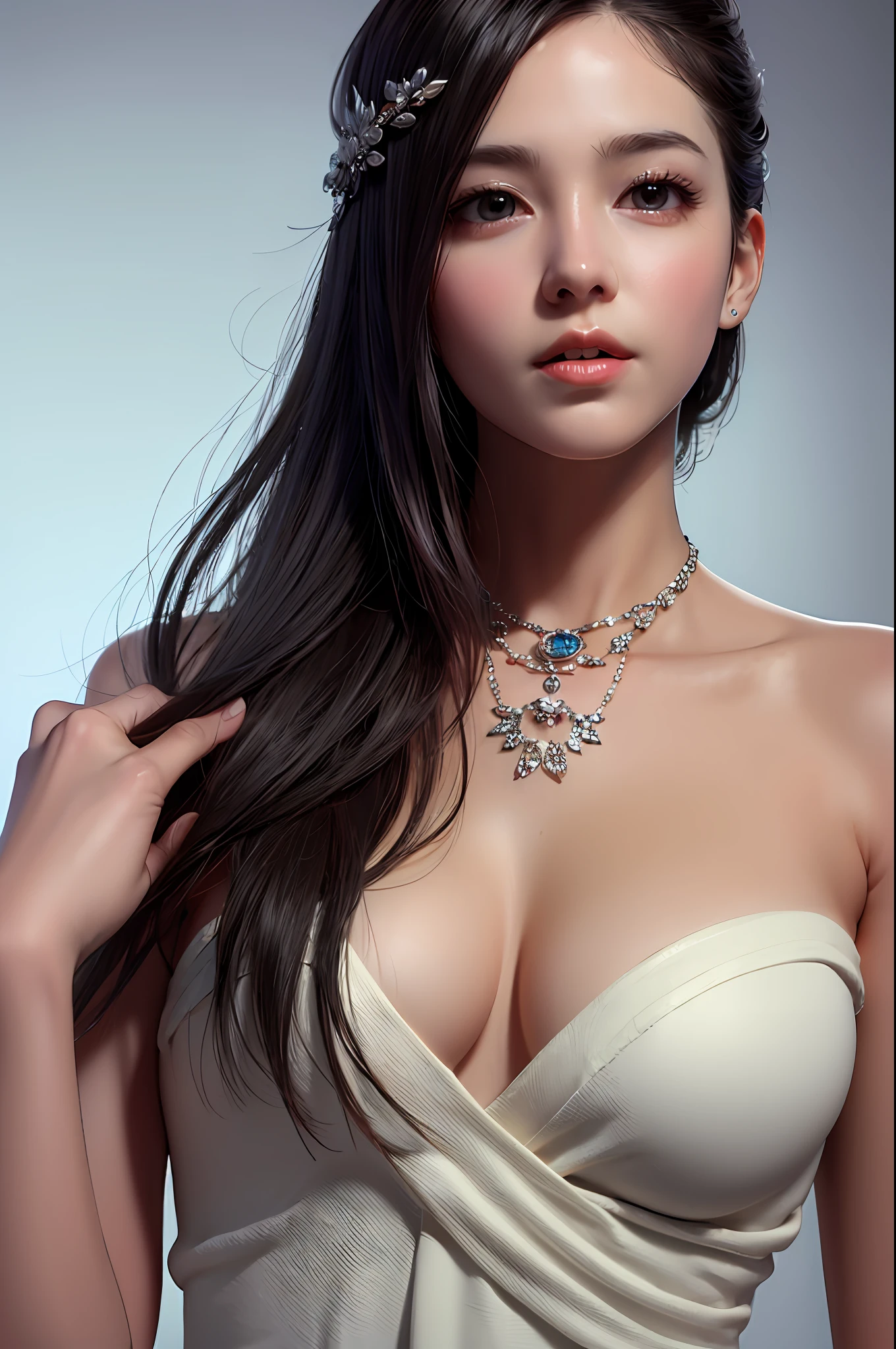 Best Quality, Masterpiece, High Resolution, 1girl, Porcelain Dress, Hair Accessories, Necklace, Jewelry, Beautiful Face, Physically, Tyndall Effect, Realistic, Dark Studio, Rim Lighting, Duotone Lighting, (High Detail Skin : 1.2), 8k uhd, DSLR, soft light, high quality, volume light, sneak shot, photo, high resolution, 4k, 8k, bokeh, .Jinstyle, architecture