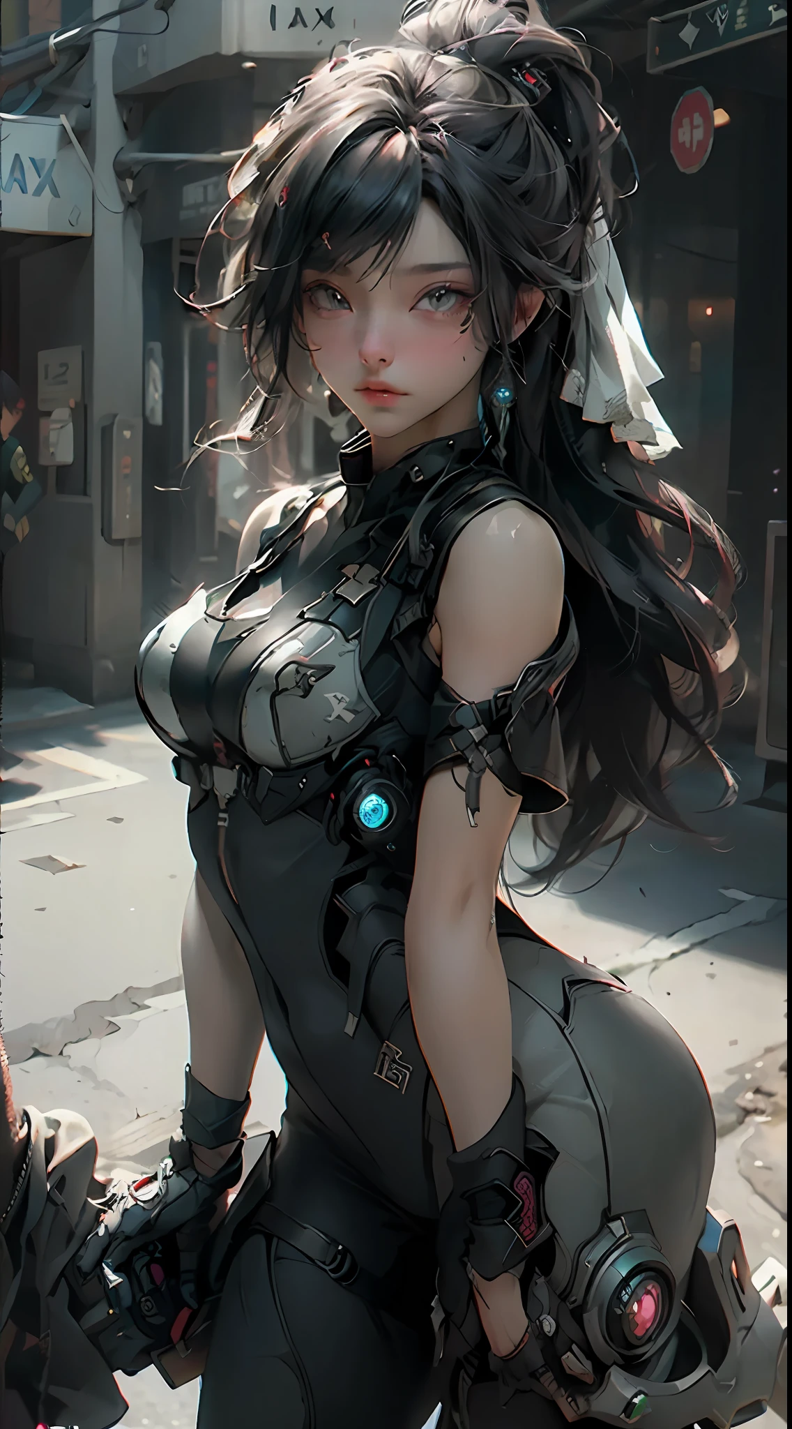 ((Best quality)), ((masterpiece)), (detailed:1.4), 3D, an image of a beautiful cyberpunk female,HDR (High Dynamic Range),Ray Tracing,NVIDIA RTX,Super-Resolution,Unreal 5,Subsurface scattering,PBR Texturing,Post-processing,Anisotropic Filtering,Depth-of-field,Maximum clarity and sharpness,Multi-layered textures,Albedo and Specular maps,Surface shading,Accurate simulation of light-material interaction,Perfect proportions,Octane Render,Two-tone lighting,Wide aperture,Low ISO,White balance,Rule of thirds,8K RAW,
