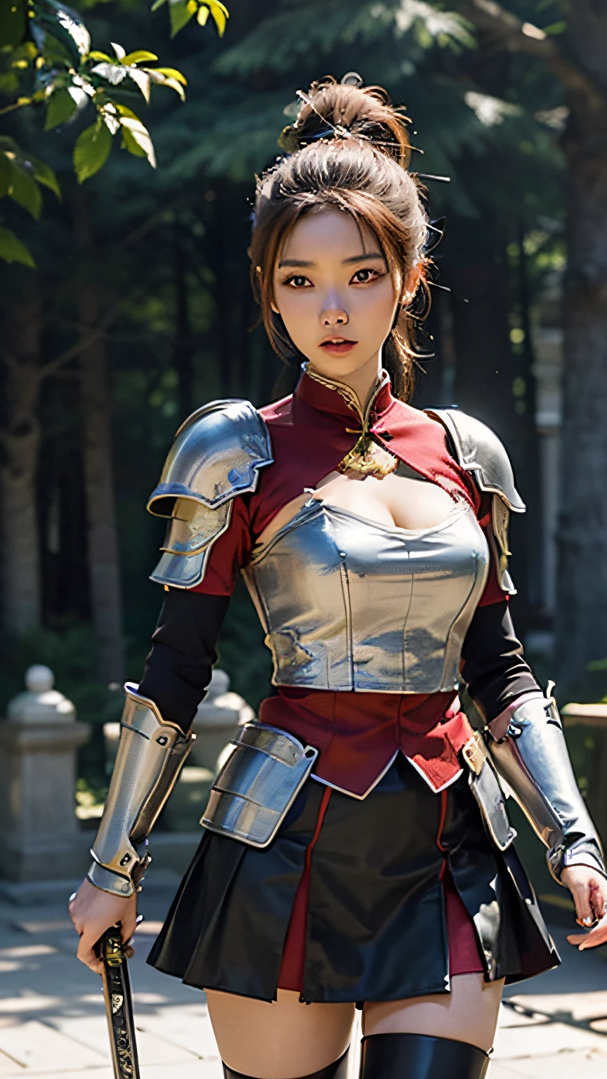 Beutiful women,On the battlefield,Female general,period costume,Armor,High ponytail,Fight with a sword in hand,Chinese big breasts,Tomorrow morning