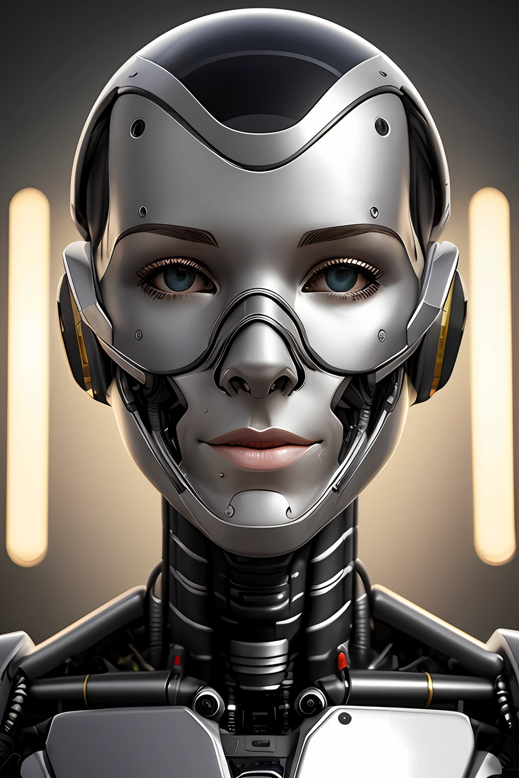 Cyborg face |Mechanical forehead,Mechanical cheeks,Female positive |Flesh-colored skin |Electronic systems: overhead humanoid robots |The details of the brain are right in front of you |Detailed connecting lines for the face |Biopunk |scybernetic |cyber punk perssonage |Canon M50|100mm|sharp fokus |ultra-realistic realism |The is very detailed|intricately details |Front view |head straight-looking at viewer |1 head per body,face to the viewer,Complex mechanical masks