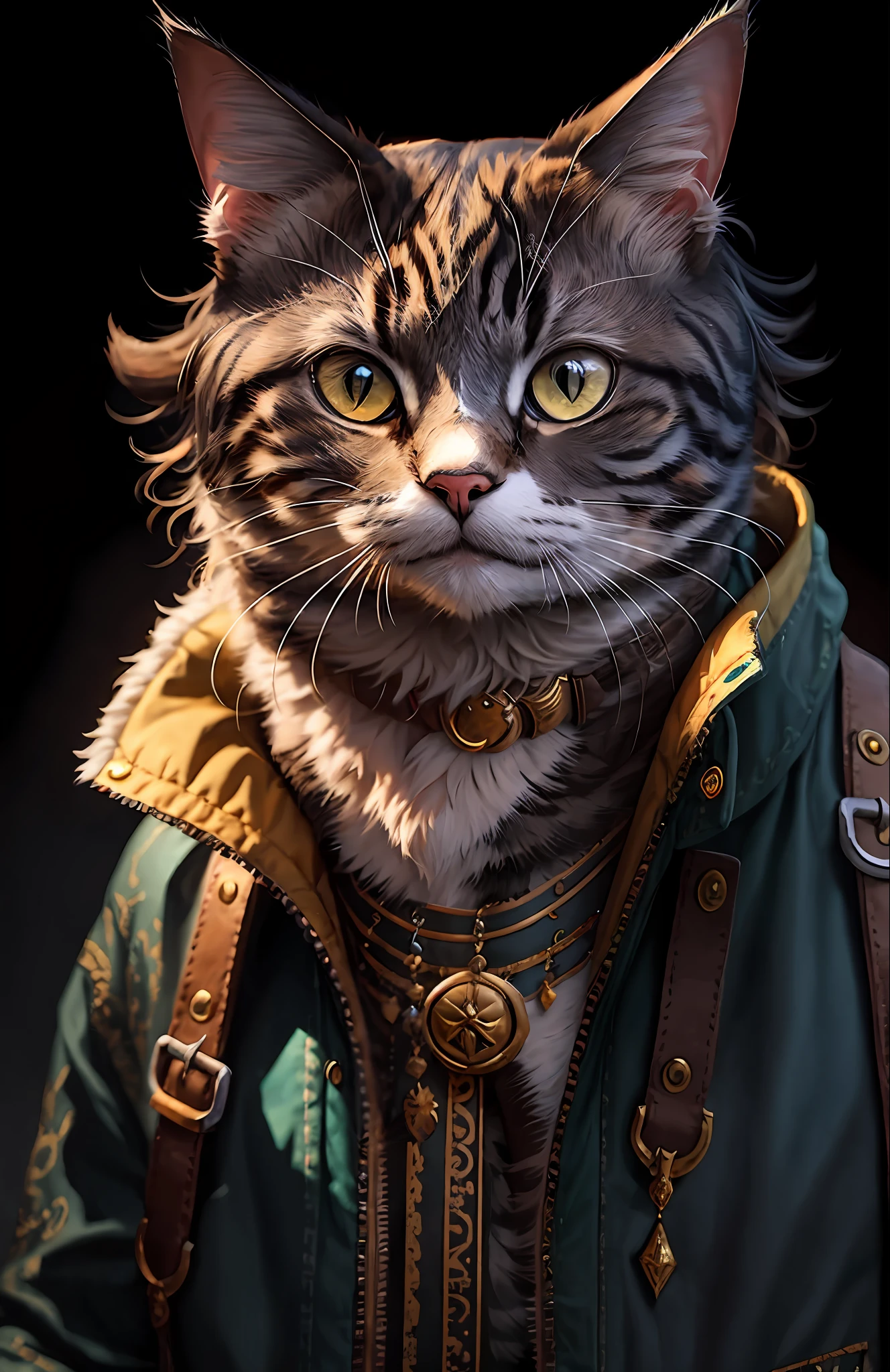 ((a cat in clothes)),，full shot，fluffy hair, anthropomorphic expressions, rich colors, exquisite details, masterpiece, realistic，artsation, cg, realistic, Unreal Engine , real light and shadow, beautiful rich colors, amazing details, high quality，a pair of ears