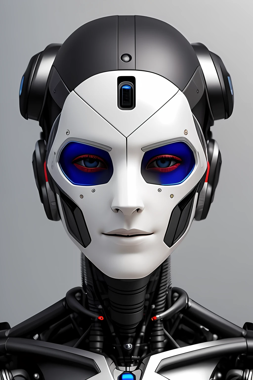 Cyborg face |Mechanical forehead,Mechanical cheeks,Male positive |Flesh-colored skin |Electronic systems: overhead humanoid robots |The details of the brain are right in front of you |Detailed connecting lines for the face |Biopunk |scybernetic |cyber punk perssonage |Canon M50|100mm|sharp fokus |ultra-realistic realism |The is very detailed|intricately details |Front view |head straight-looking at viewer |1 head per body,face to the viewer,Complex mechanical masks