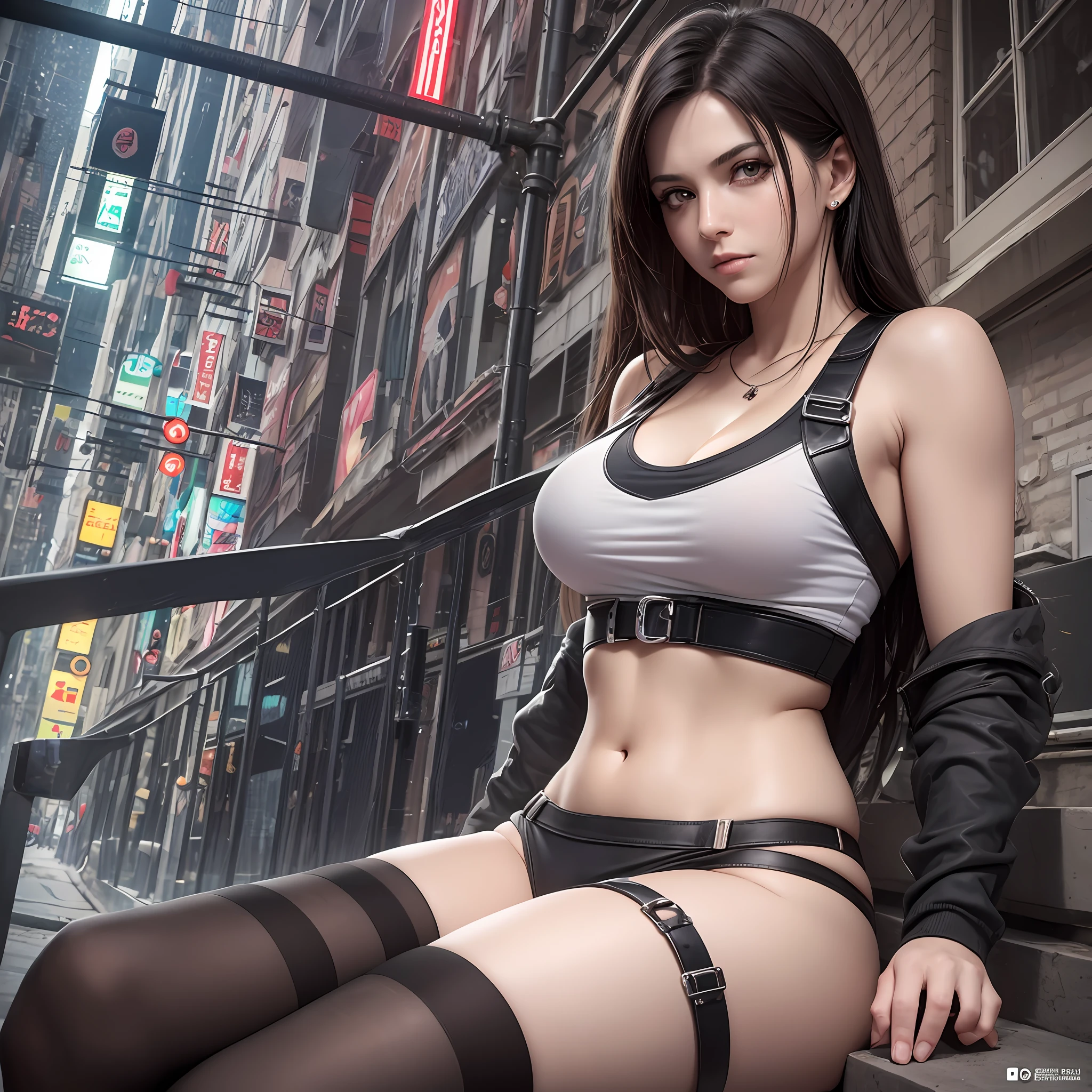 fotorrealista,Realistic illustration in Manga style,((Obra maestra)),((La mejor calidad)),((Ultra detallado)),Perfect anatomy,Lindo_cara,waifu Tifa Lockhart final fantasy 7 remake,ropa mojada,blusa blanca,Minifalda negra,Calcetines negros,rojo_ojos,((Ojos detallados perfectos )),Ciudad Cyberpunk,lluvia afuera,((Extremadamente CG Unidad 8K Fondo de pantalla)),Detalles intrincados,Extremely beautiful and aesthetic,Renderizado de octanaje,Retrato de cuerpo entero,cintura delgada,damp skin,((Cuerpo detallado perfecto)) --auto