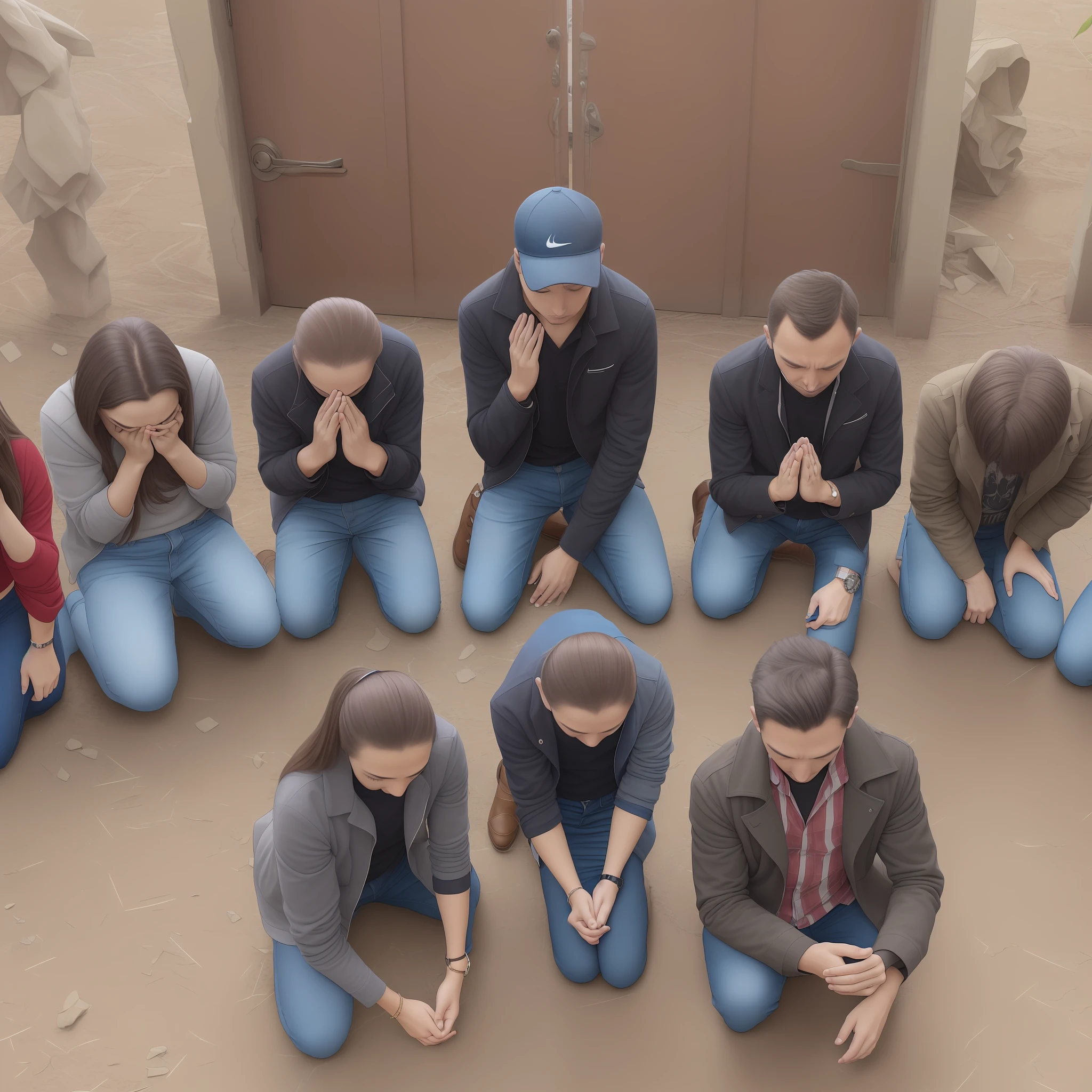 several people on their knees, praying