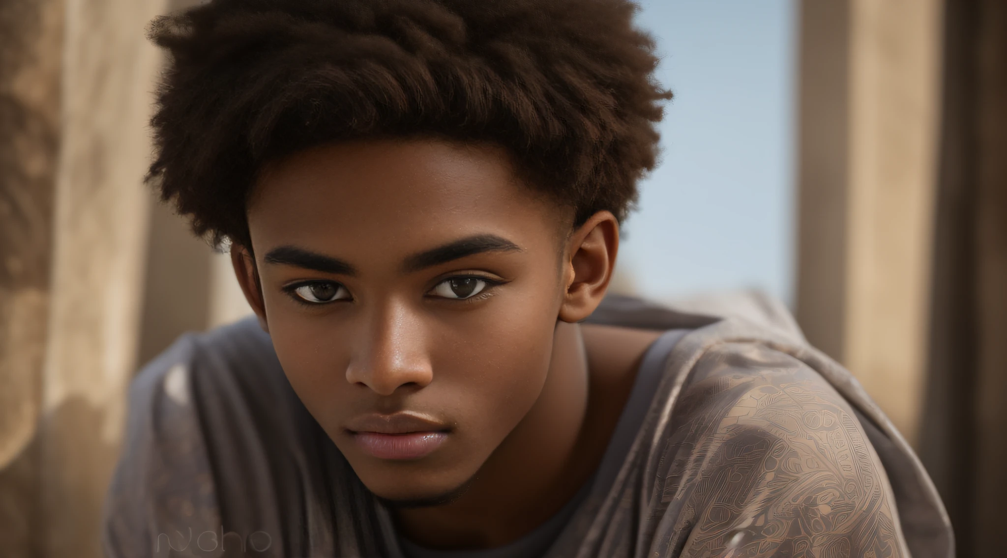 A 20-year-old man from Nigeria, barbado, barba cheia, muito bonito, modelo, looking-into-camera, imagem detalhada, UHD, 8k, bem iluminado