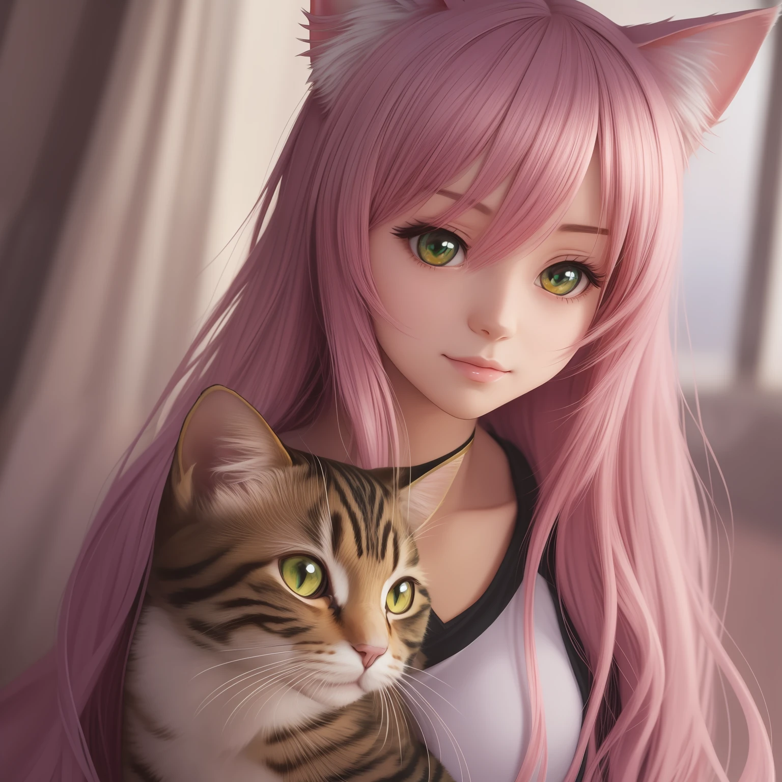 There is a woman with pink hair and cat ears, very beautiful cute catgirl, attractive cat girl, real life anime girl, Hyper realistic anime, beautiful anime catgirl, anime catgirl, beautiful young catgirl, Very Beautiful Anime Cat Girl, a hyperrealistic schoolgirl, Seductive Anime Girl, cute anime catgirl, Anime girl with cat ears