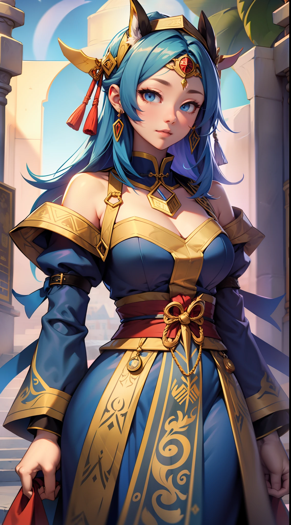 A woman、Character standing drawing、full bodyesbian,Medieval court dresses,Multi-layered,tmasterpiece,best qualtiy,超高分辨率,3Drenderingof,8K,