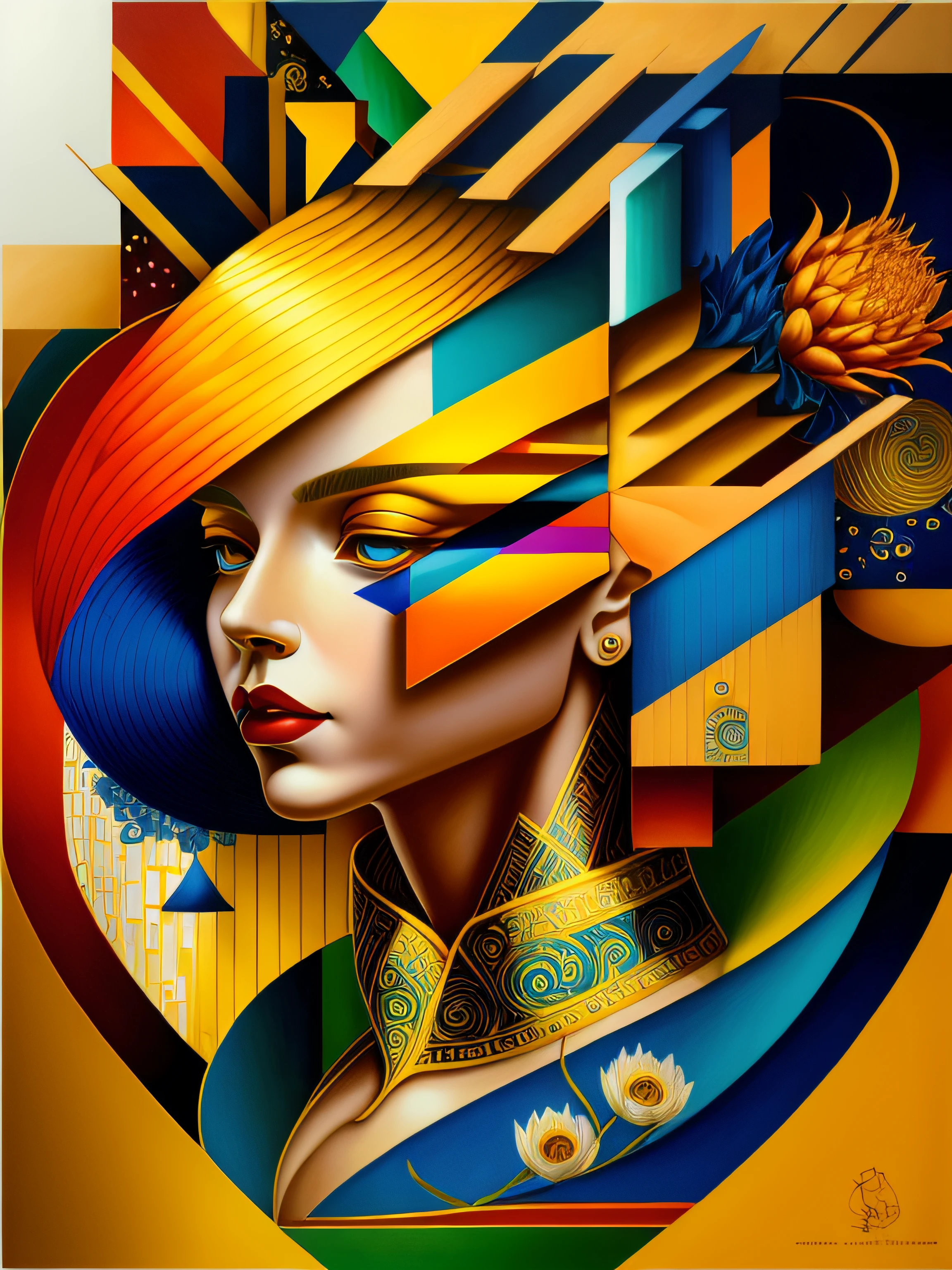 Calidad superior, Obra maestra, Super High Resolution, (CCDDA Artstyle:1.2), Beautiful books blooming in someone's garden, combining the styles of Tamara de Lempicka, Pablo Picasso, Vincent van Gogh, Gustav Klimt, Piet Mondrian, Monet, Kandinsky and Leonardo da Vinci, masterpiece, highly detailed, digital painting, best quality, high resolution, detailed work, post-processing, perfect result, Eduardo Kobra acolchado ,wall MULTIDIMENSIONAL geometric PORTRAIT, arte, chibi, yang08k, hermoso, colorido, obras maestras, calidad superior, mejor calidad, arte oficial, beautiful and aesthetic