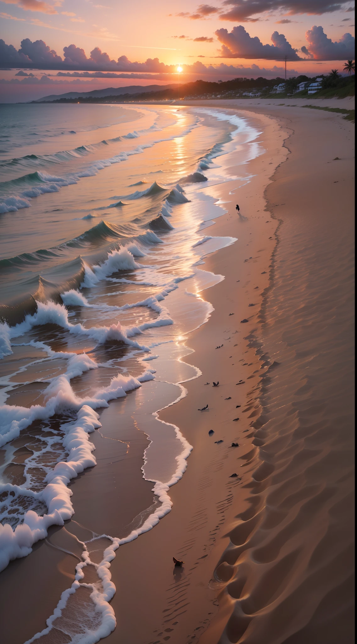 Sunset,sun,colorful sunset,alone walking in the beach at sunset time,high quality, high resolution