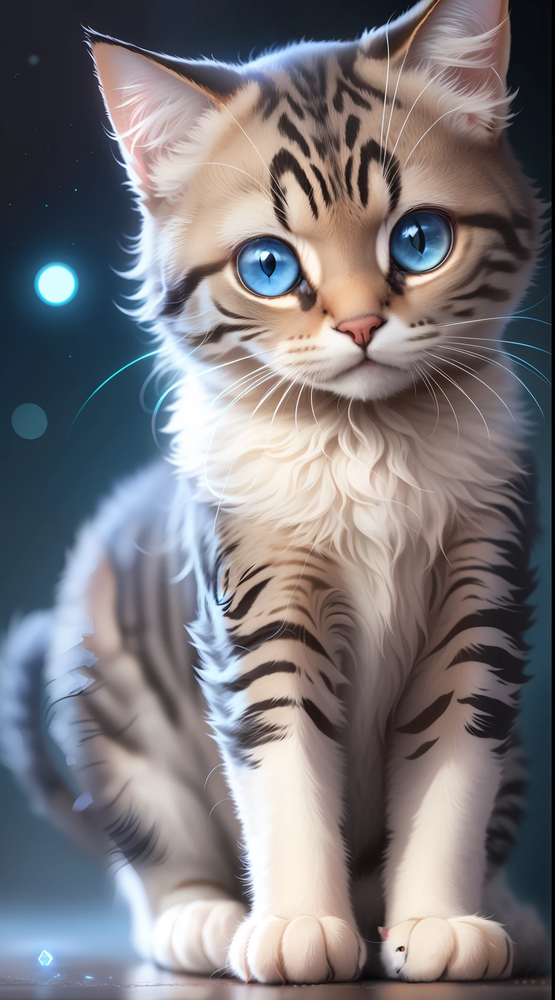 Baby cat,baby cat in dark night and cat eye is glowing blue light, high quality,high resolution,dark background