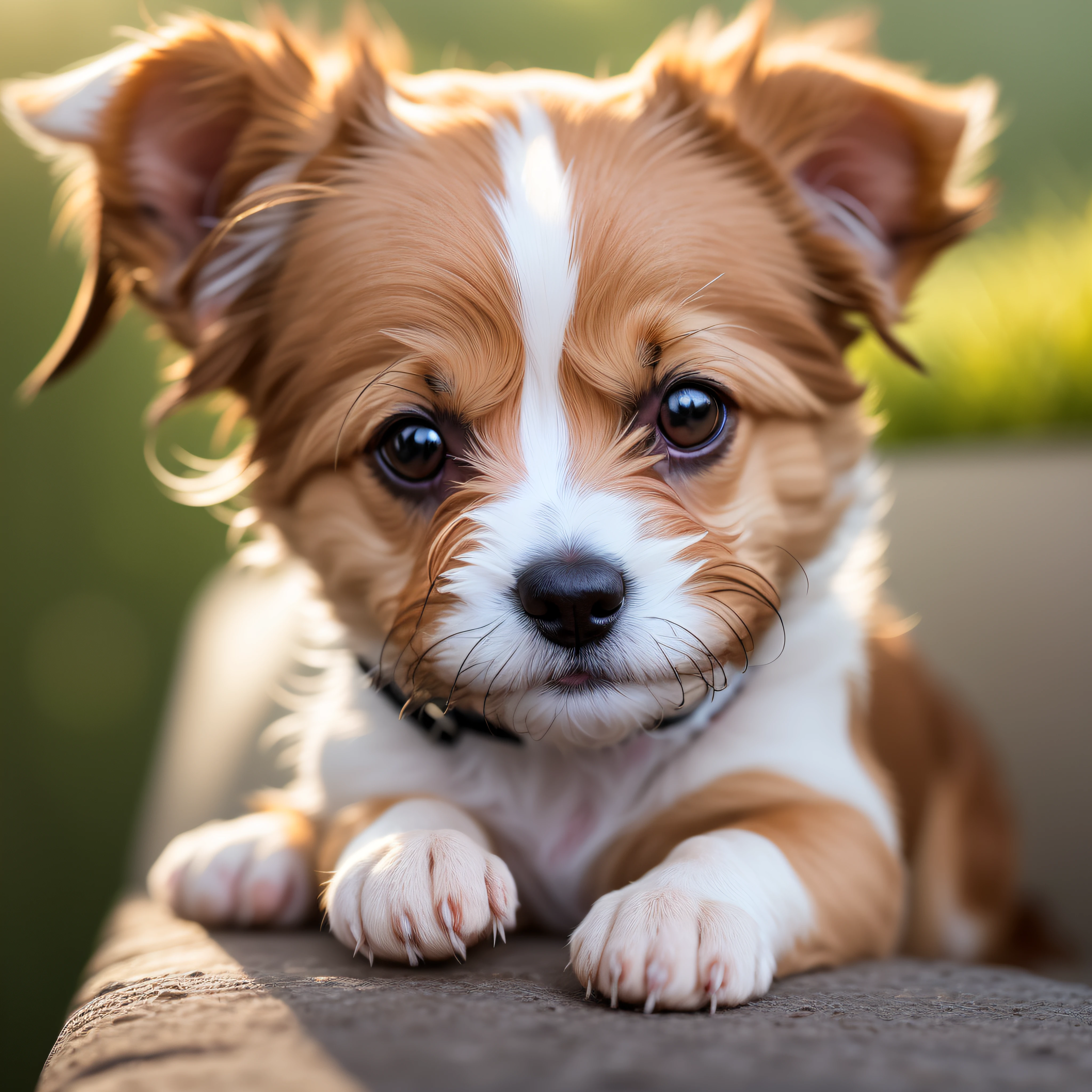 Introduction and introduction of the main character, a small and adorable jack russell terrier dog, warm sunlight
