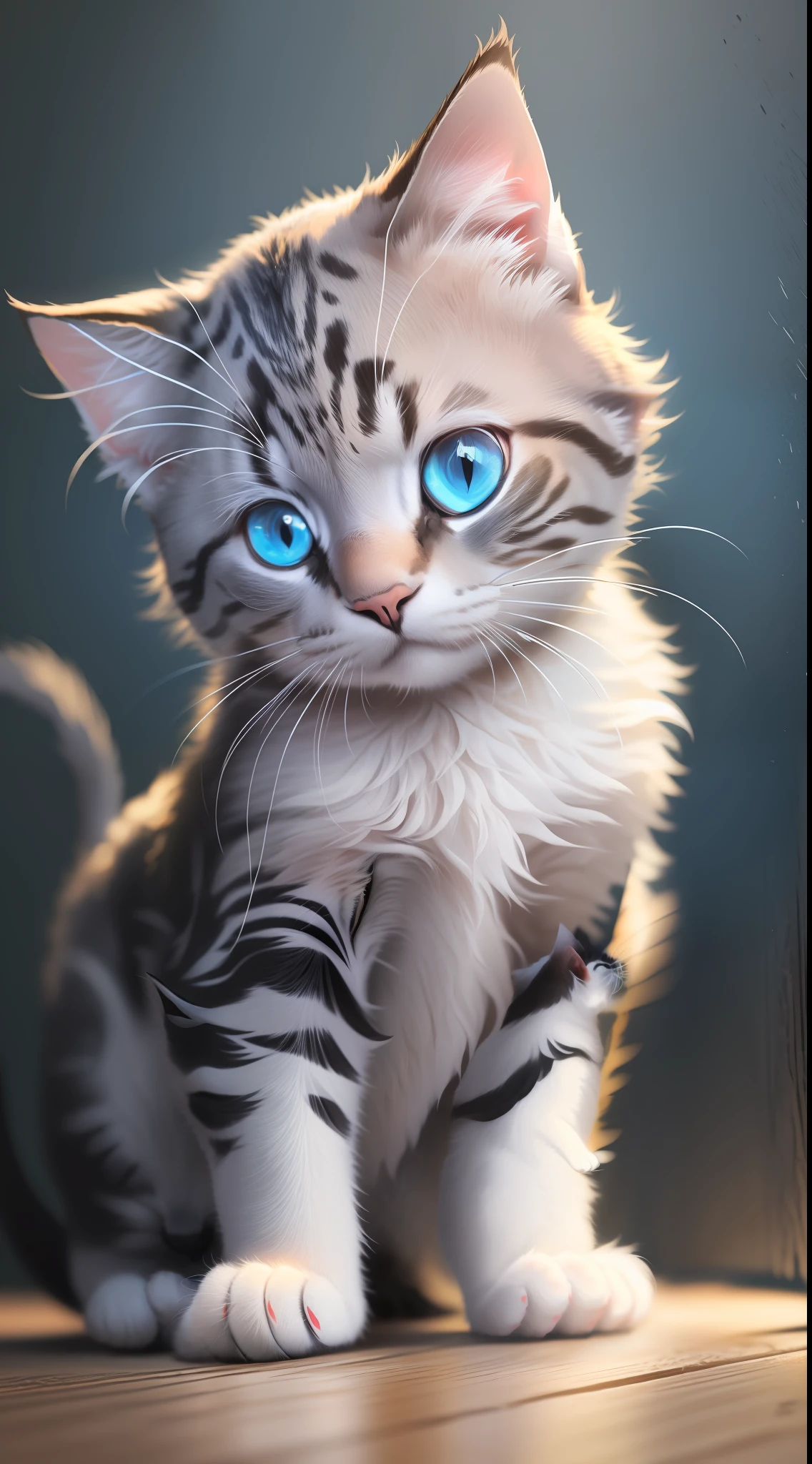  cat,baby in dark night and cat eye is glowing blue light, high quality,high resolution,dark background